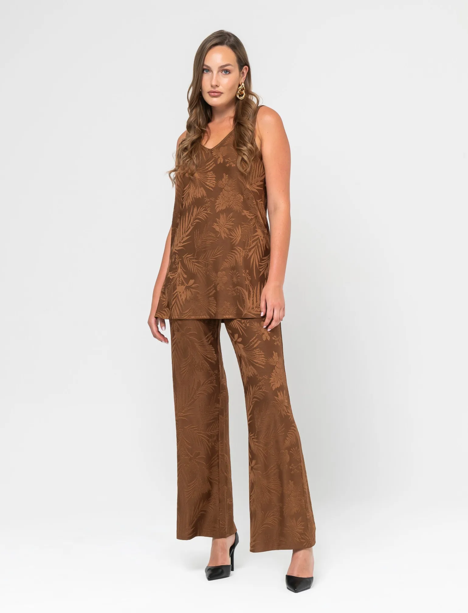 Donna Piazza Italia Pantaloni<Legging lavorazioe jaquard in tessuto di maglia garzato - tabacco