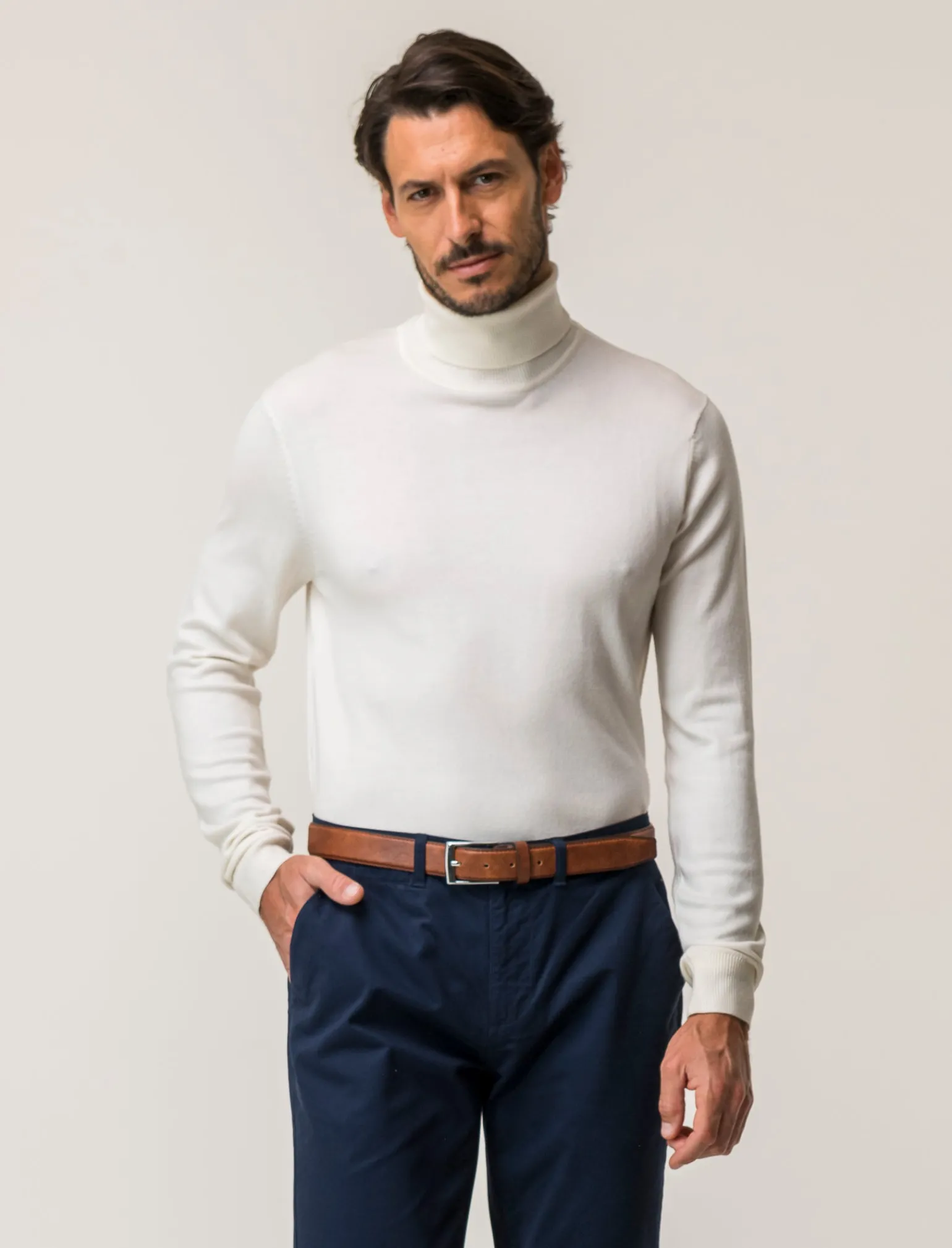 Uomo Piazza Italia Maglieria<Maglia a collo alto a costine slim fit - latte