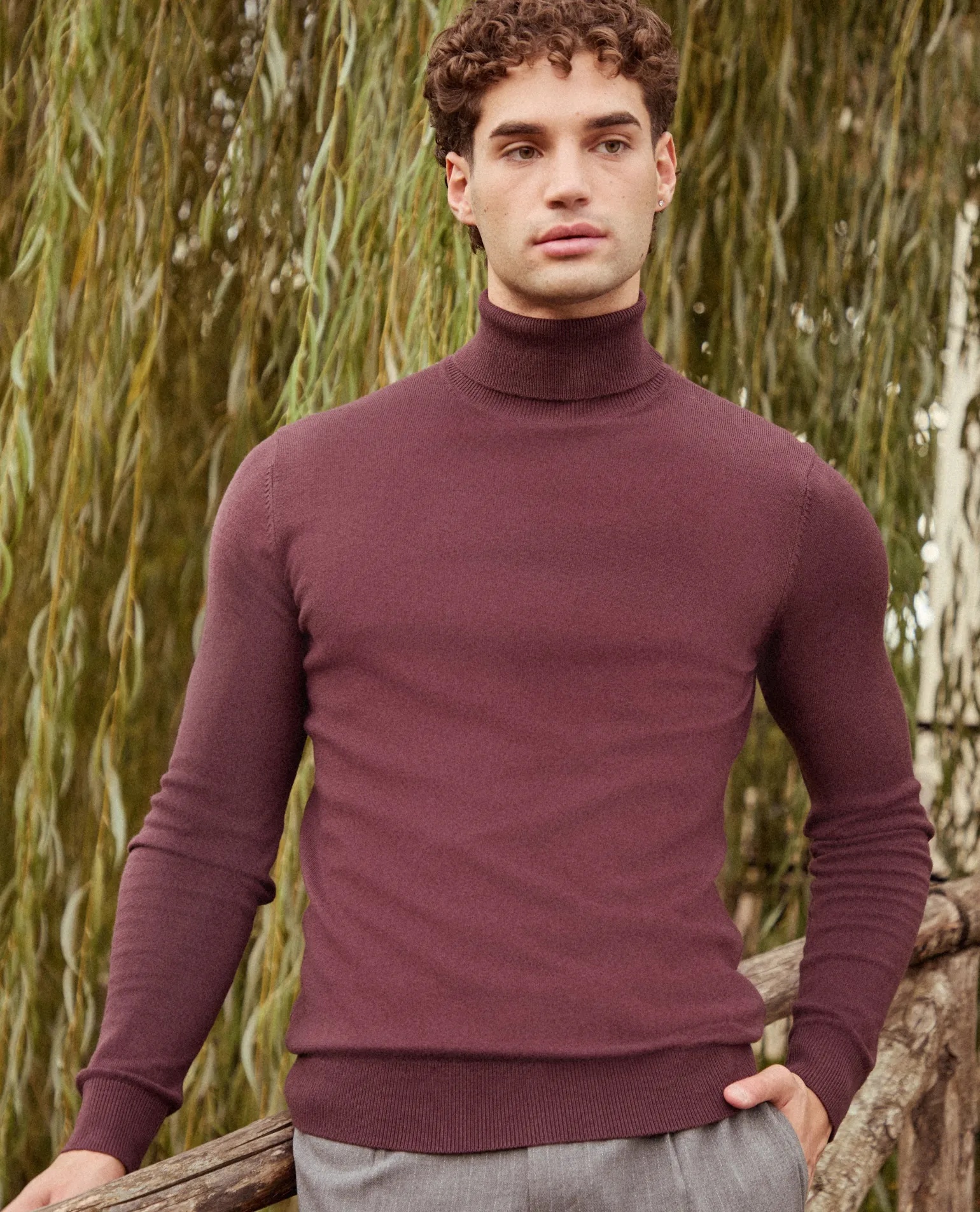 Uomo Piazza Italia Maglieria<Maglia a collo alto a costine slim fit - Bordeaux