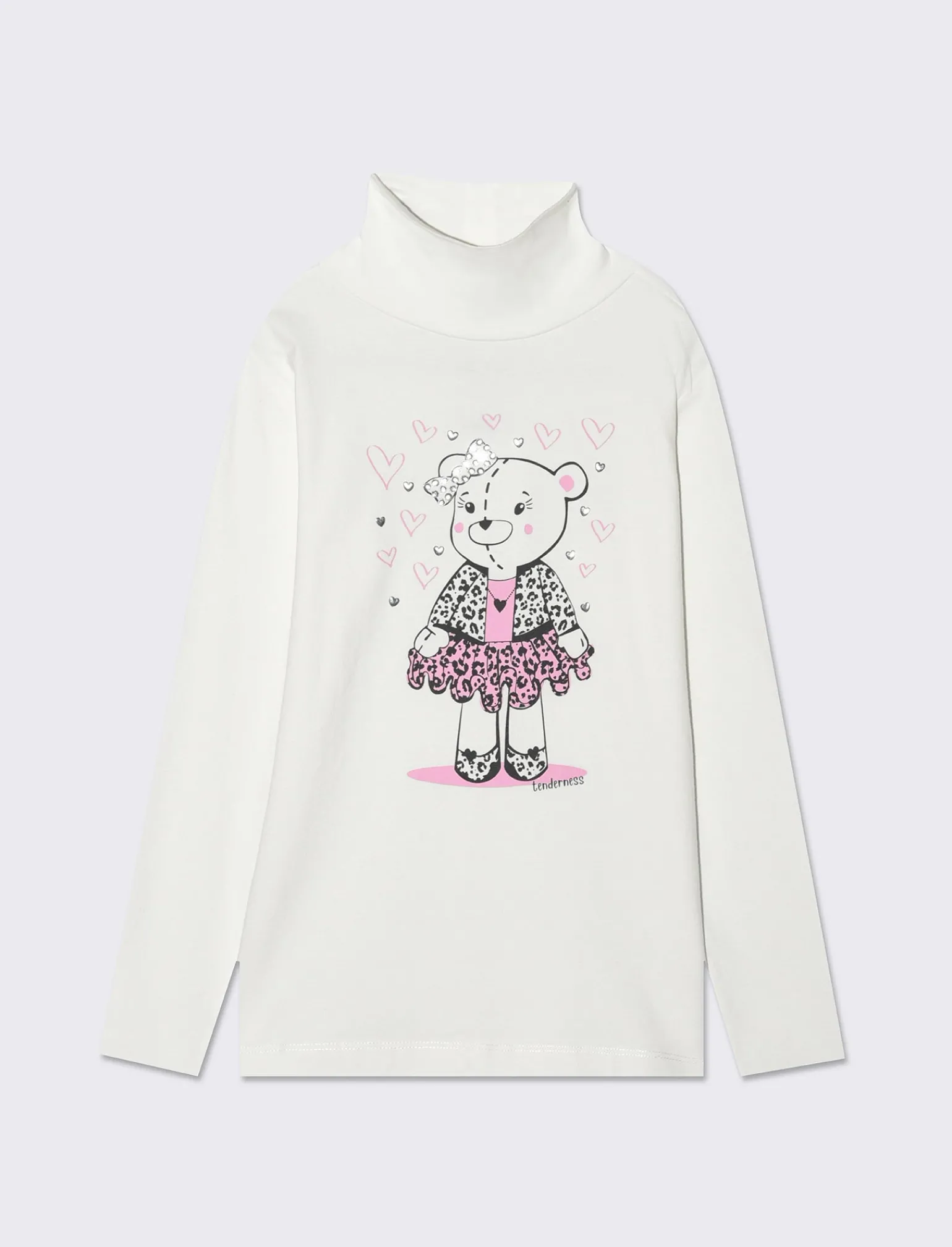 Piazza Italia Bambina | T-Shirt E Top<Maglia a collo alto in cotone elasticizzato e stampe frontali con strass adesivi decorativi - sporco