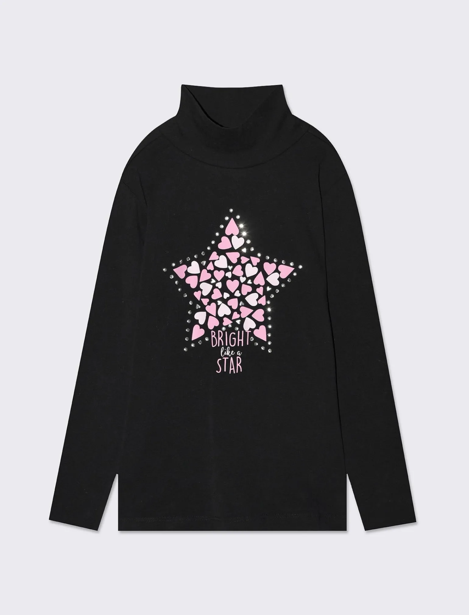 Piazza Italia Bambina | T-Shirt E Top<Maglia a collo alto in cotone elasticizzato e stampe frontali con strass adesivi decorativi -