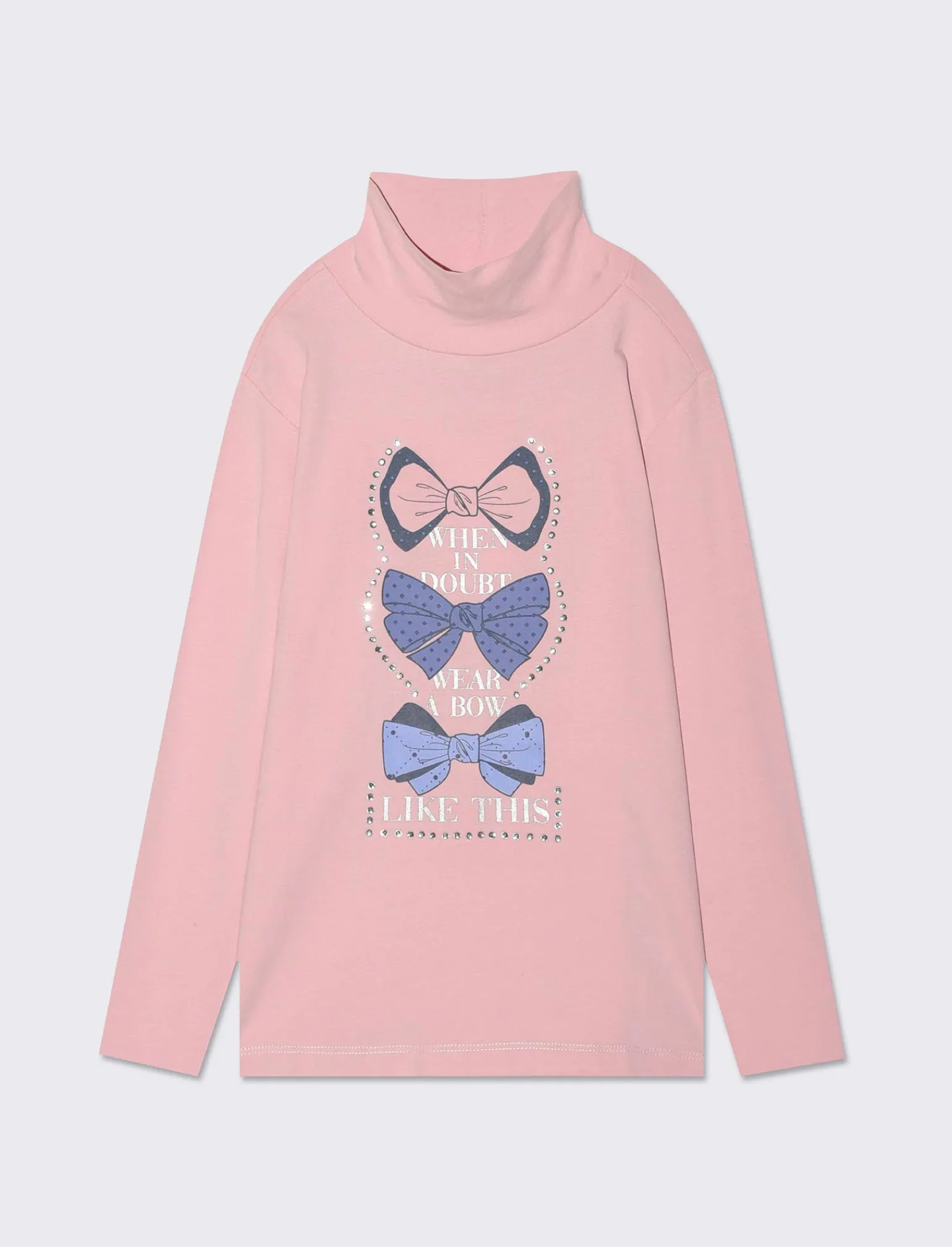 Piazza Italia Bambina | T-Shirt E Top<Maglia a collo alto in cotone elasticizzato e stampe frontali con strass adesivi decorativi -