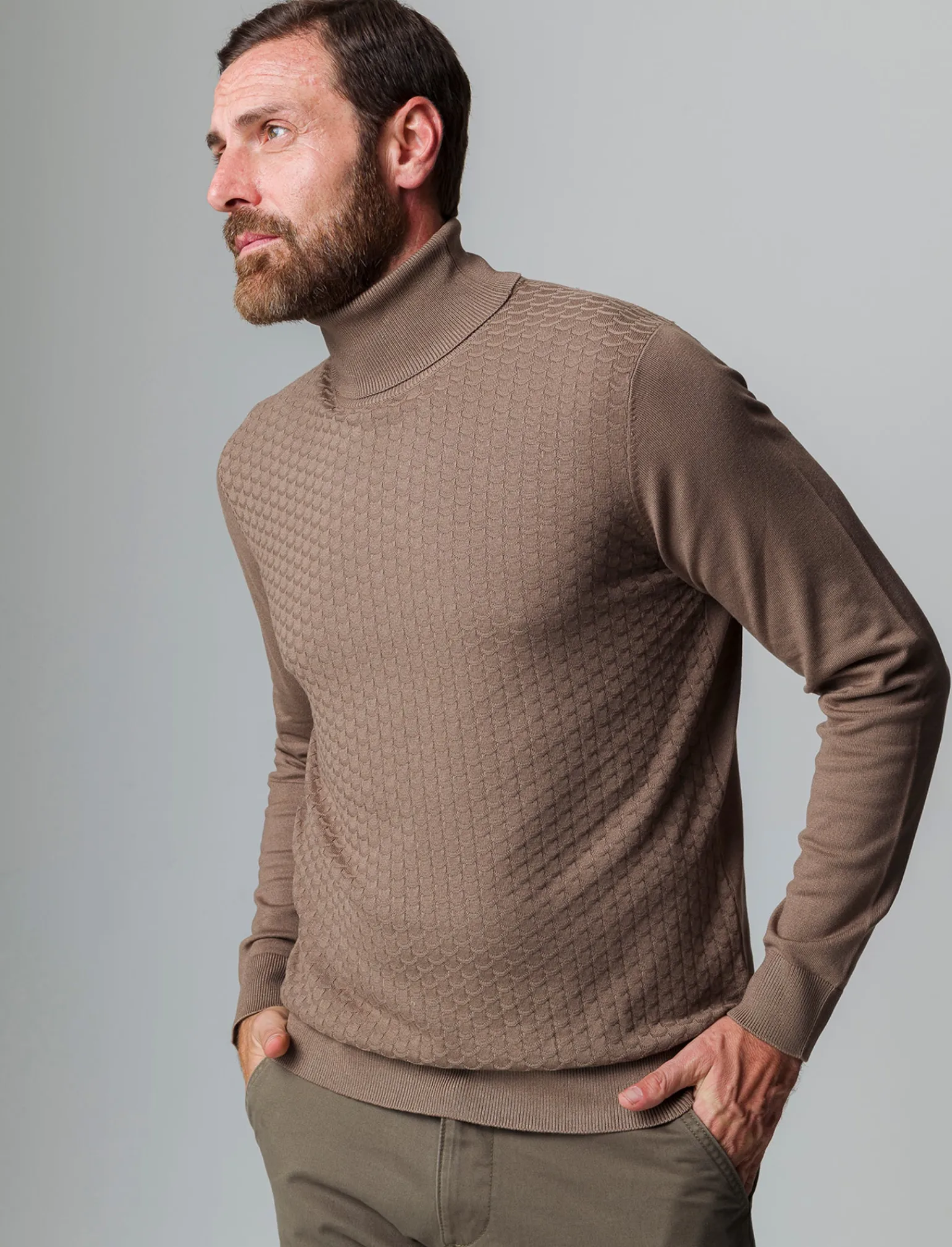 Uomo Piazza Italia Uomo | Maglieria<Maglia a collo alto lavorazione jacquard slim fit - fango