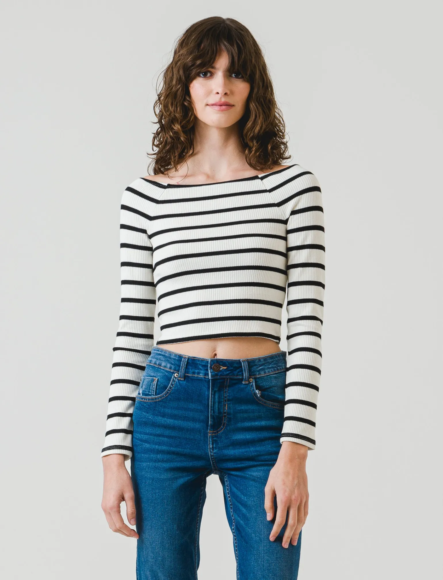Donna Piazza Italia Donna<Maglia a coste,manica lunga, scollo schiffer a righe con vestibilità cropped slim - var 2