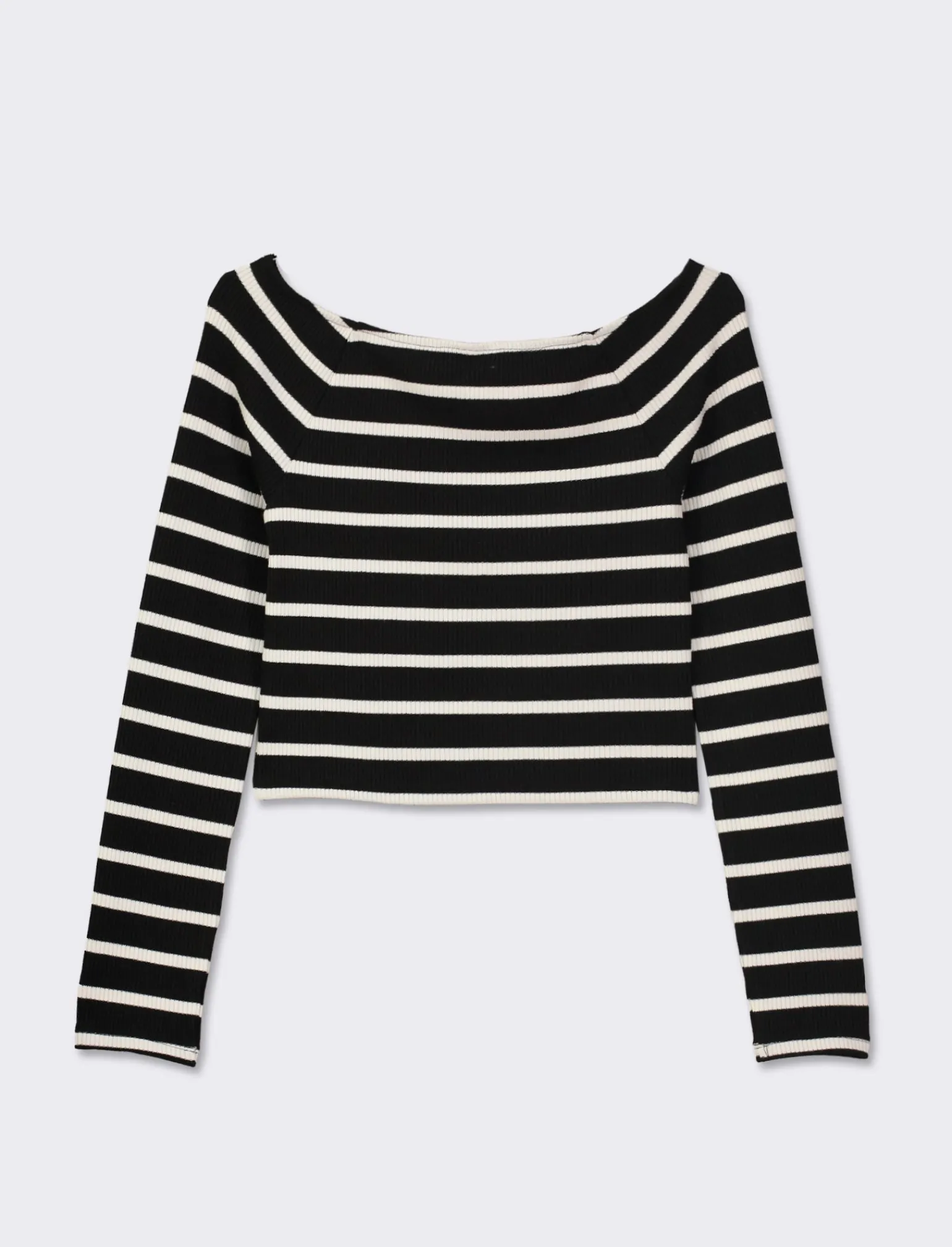 Donna Piazza Italia Donna<Maglia a coste,manica lunga, scollo schiffer a righe con vestibilità cropped slim - var 1