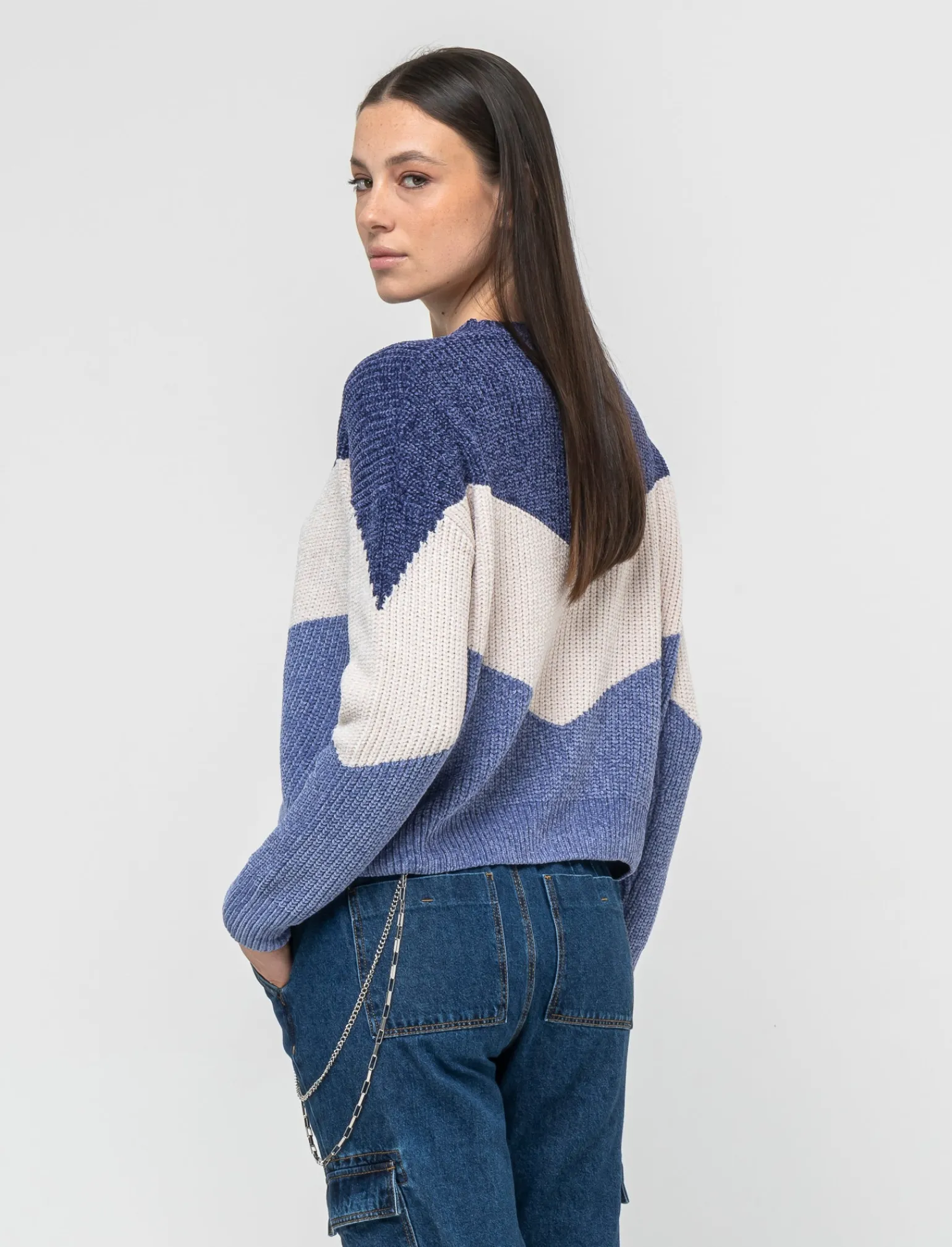 Donna Piazza Italia Maglieria<Maglia a girocollo in ciniglia con manica a T e lavorazione a righe larghe - var 3