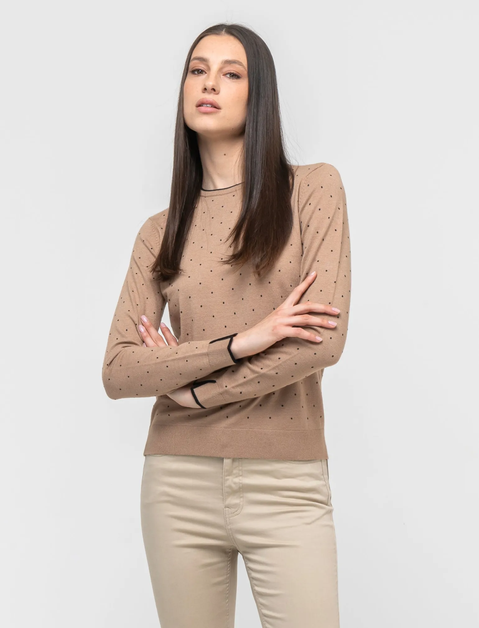 Donna Piazza Italia Donna | Maglieria<Maglia a girocollo in filato con motivo floccato stampato - Cammello