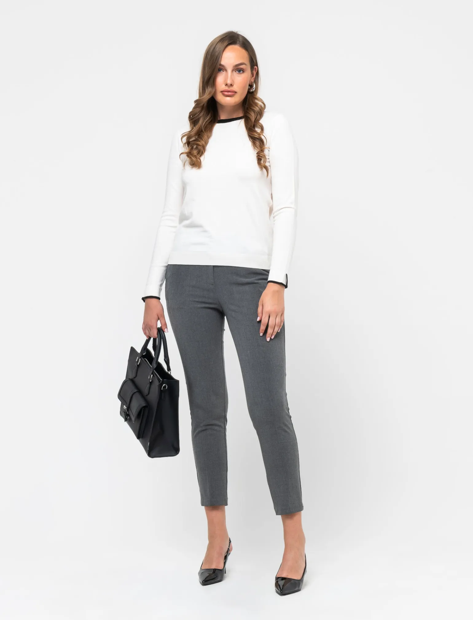 Donna Piazza Italia Donna | Maglieria<Maglia a girocollo in maglia fine con contrasto su bordo scollo e polso - Avorio