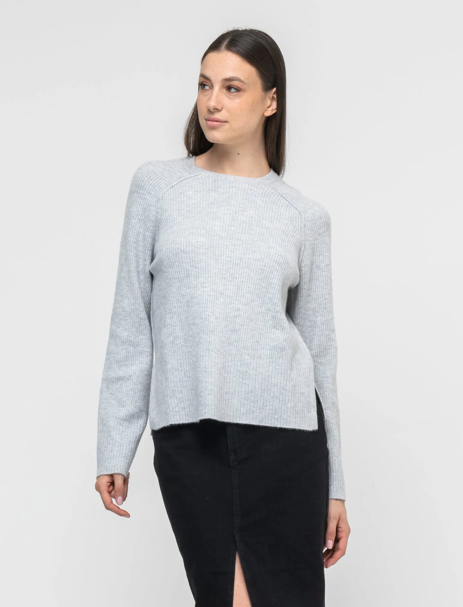 Donna Piazza Italia Maglieria<Maglia a girocollo in manica lunga con spacchi laterali - chiaro