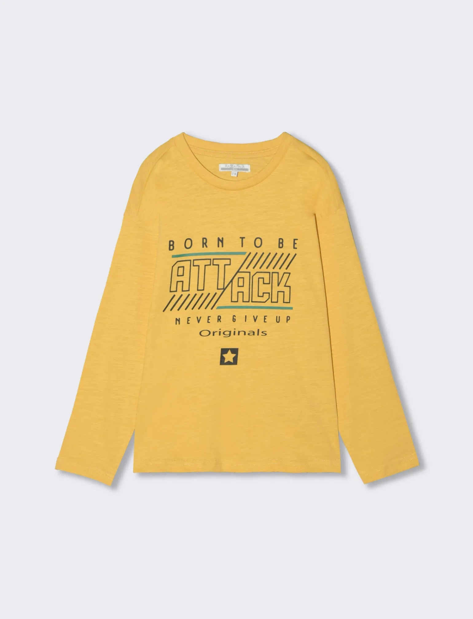 Bambino Piazza Italia Bambino | Maglieria<Maglia a maniche lunghe in jersey fiammato con stampa frontale, in quattro colori - Ocra