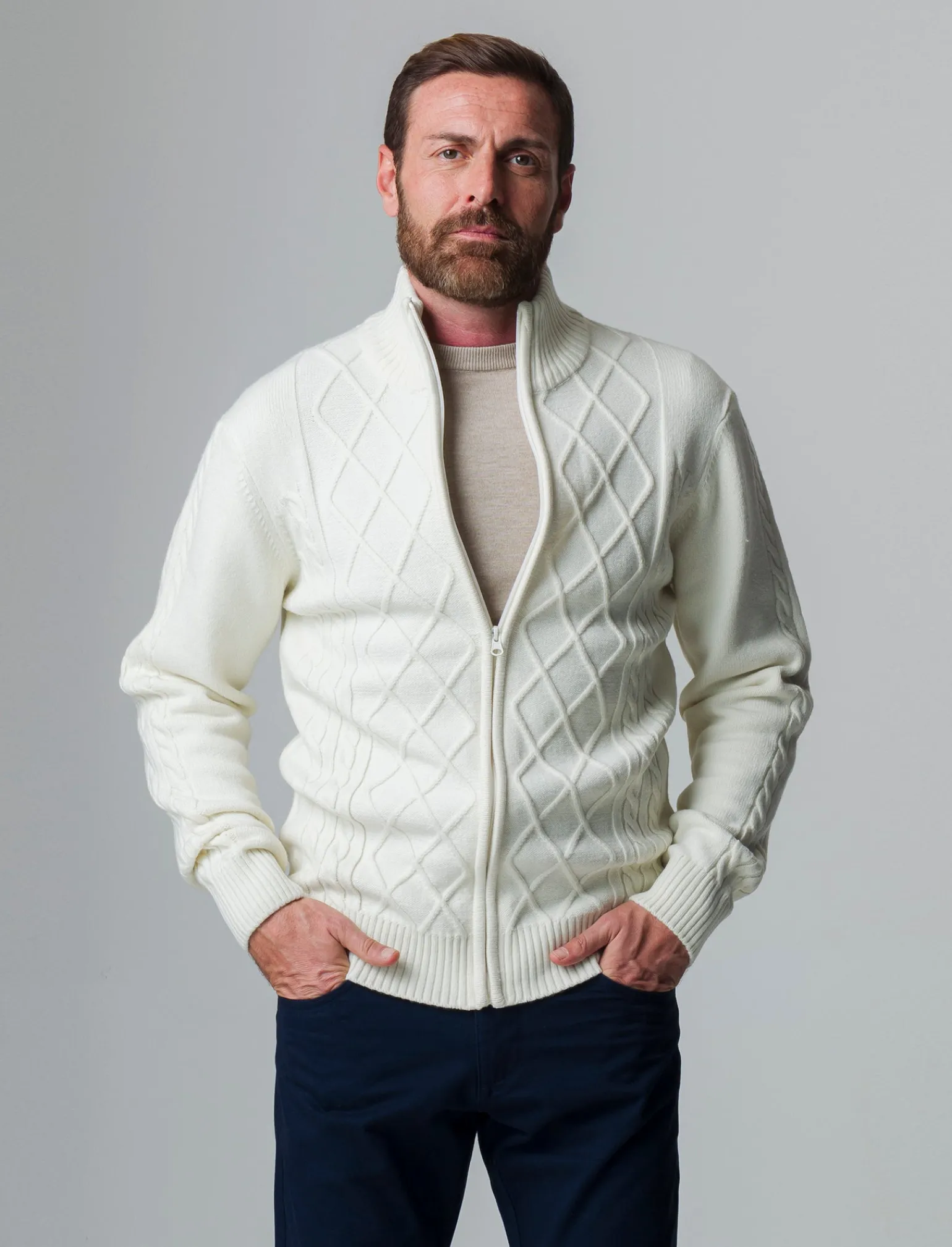 Uomo Piazza Italia Maglieria<Maglia cardigan lavorazione jacquard regular fit - panna