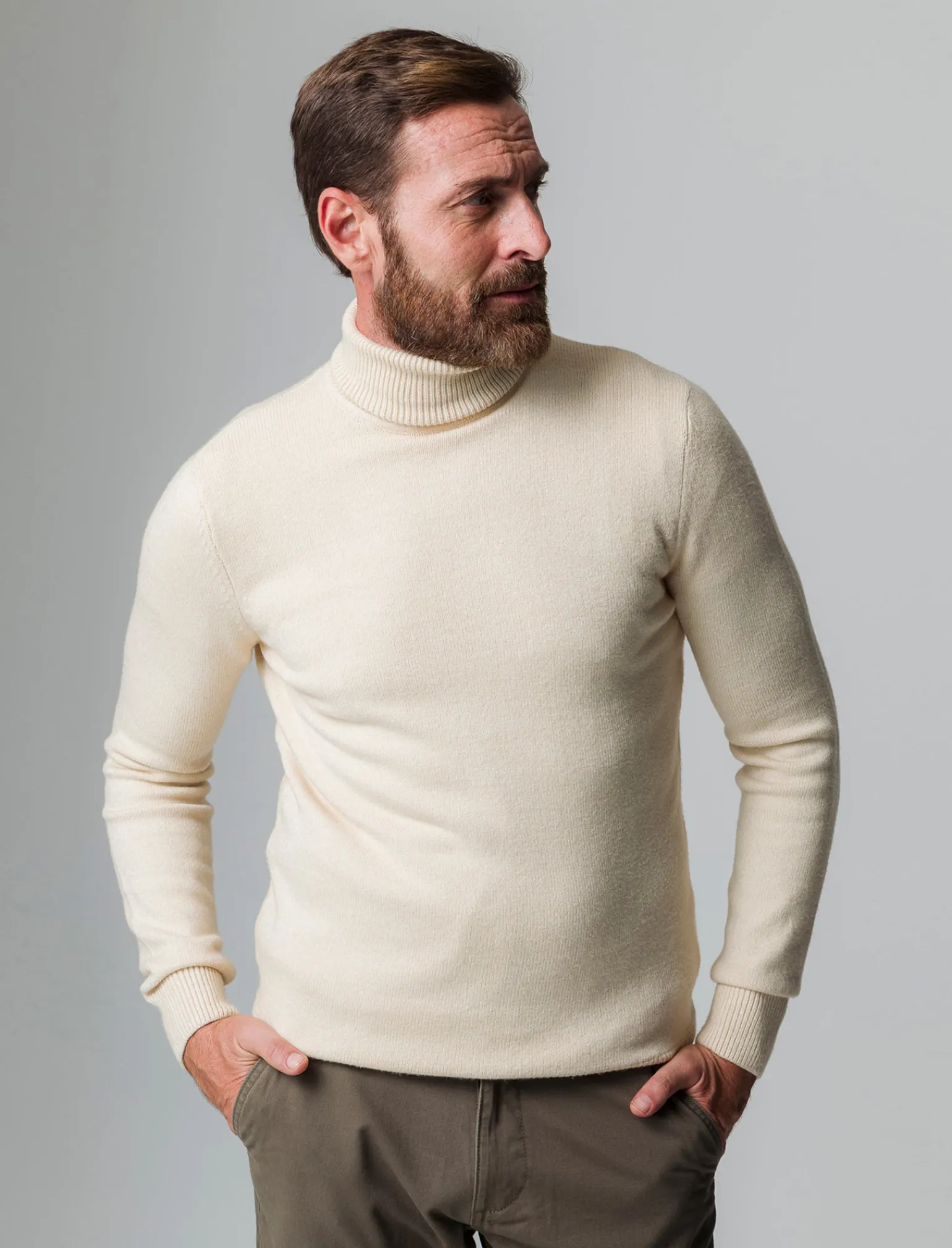 Uomo Piazza Italia Maglieria<Maglia collo alto lavorazione rasata, filato premium regular fit - ecru