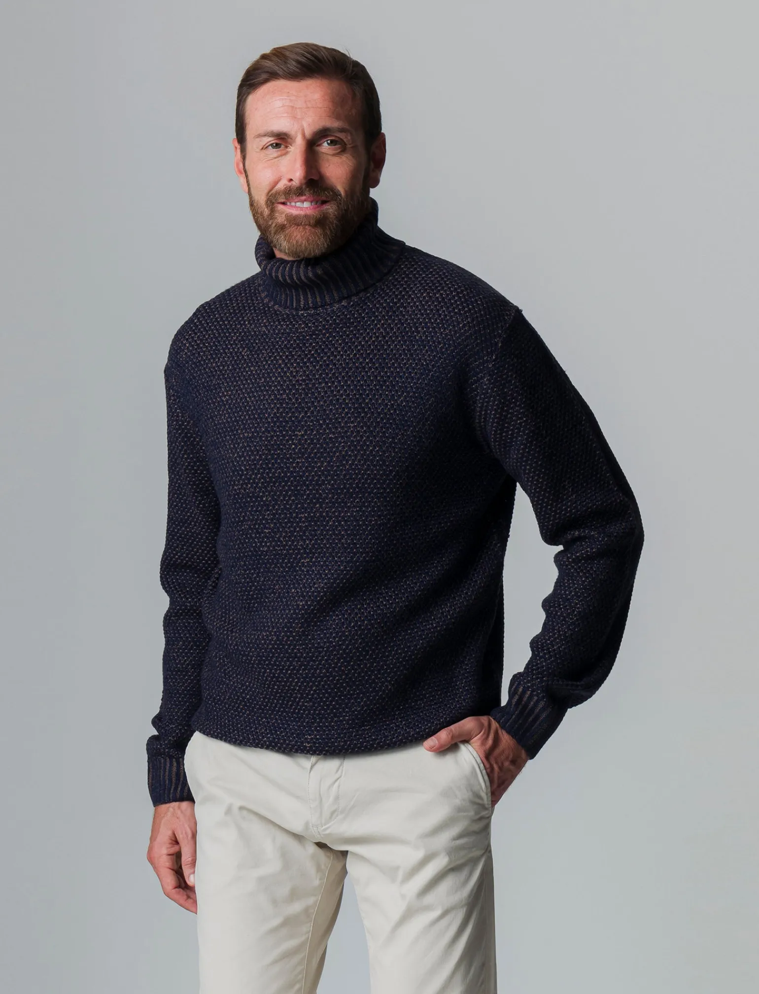 Uomo Piazza Italia Uomo | Maglieria<Maglia collo alto regolabile con coulisse e lvorazione jacquard bicolor -