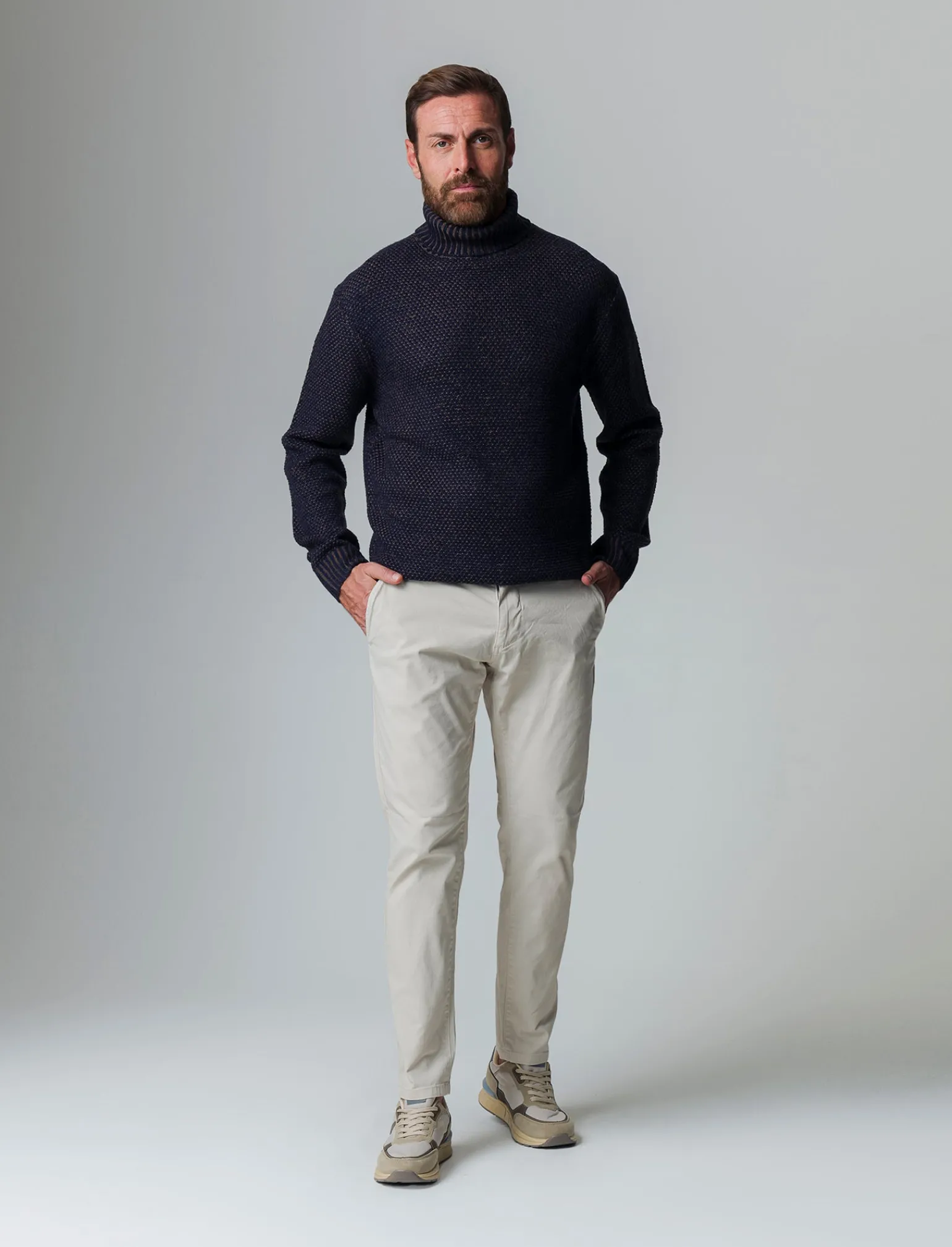 Uomo Piazza Italia Uomo | Maglieria<Maglia collo alto regolabile con coulisse e lvorazione jacquard bicolor -