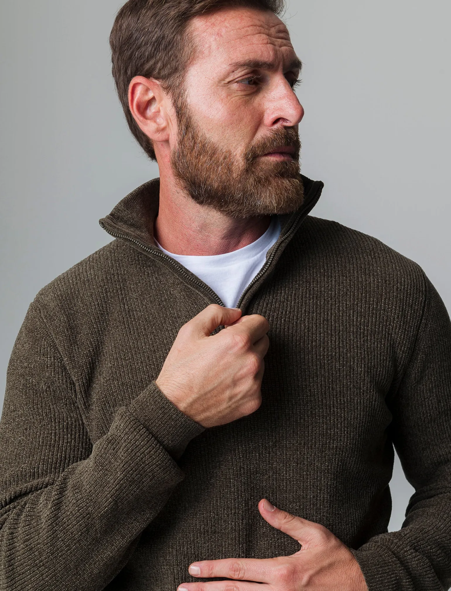 Uomo Piazza Italia Maglieria<Maglia collo alto zip in ciniglia a coste regular fit - kaki