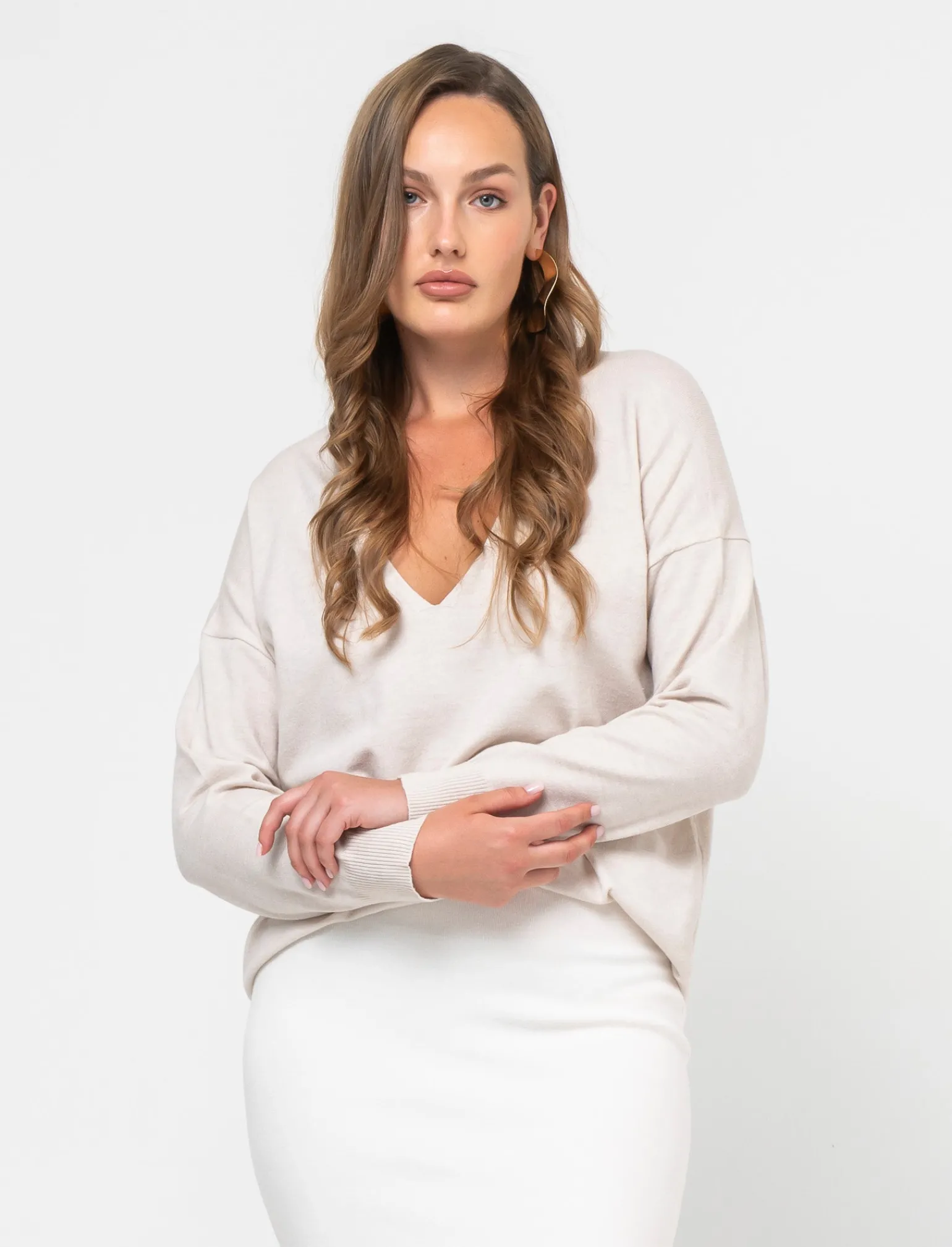 Donna Piazza Italia Maglieria<Maglia con parte posteriore più lunga e spacchi laterali - Avorio