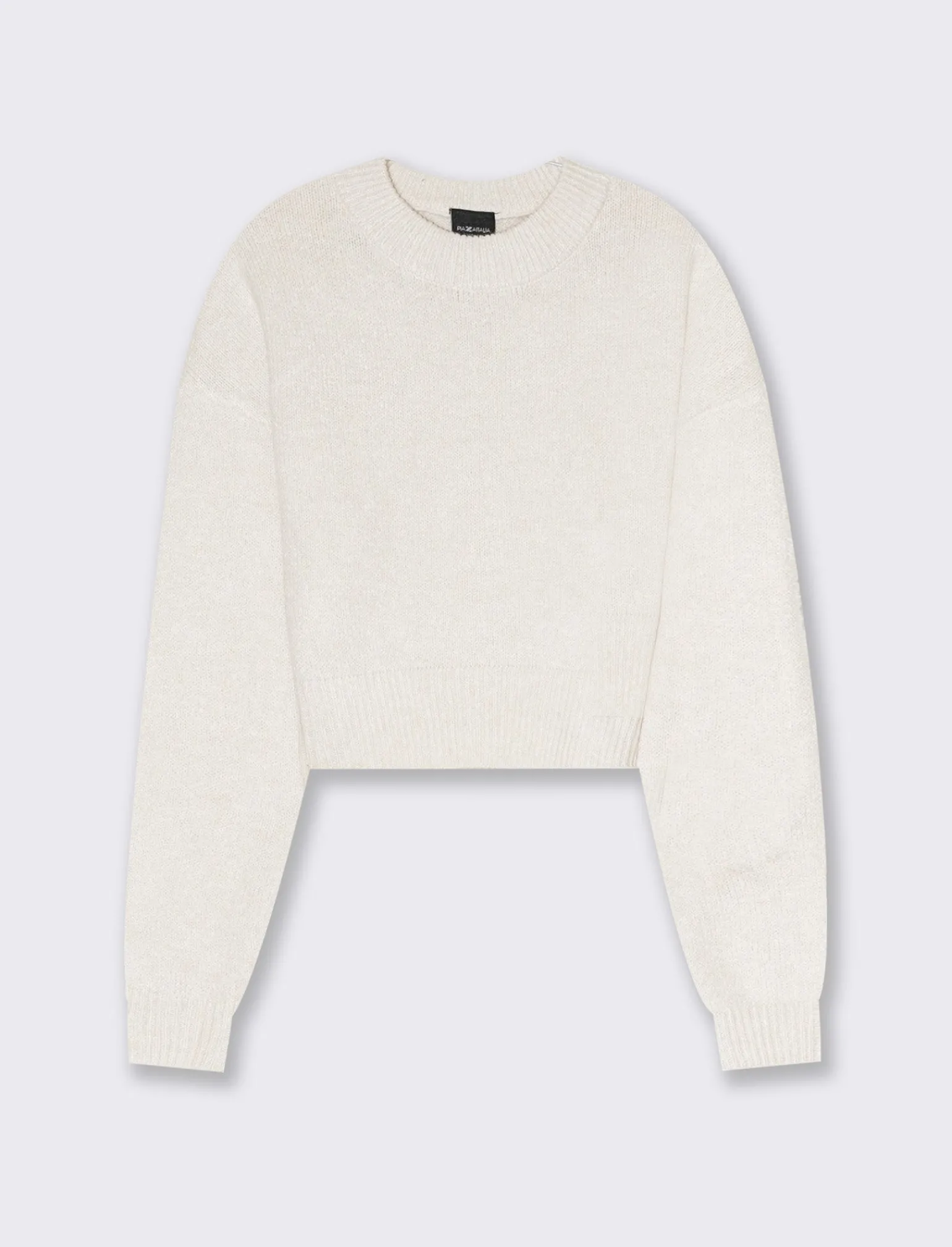Donna Piazza Italia Maglieria<Maglia crop manica lunga giro collo con spalla a T - Avorio