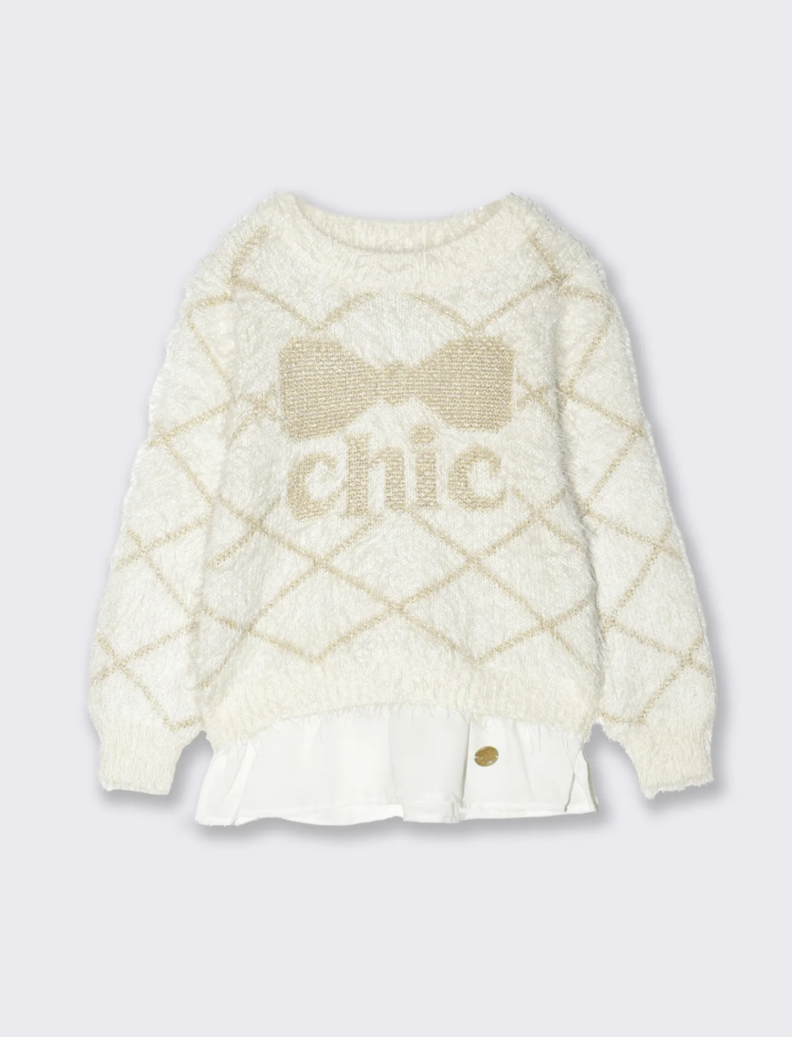 Piazza Italia Bambina | Maglieria<Maglia da bambina con disegno rombi e ricamo di paillettes con charm e rouches - Bianco sporco