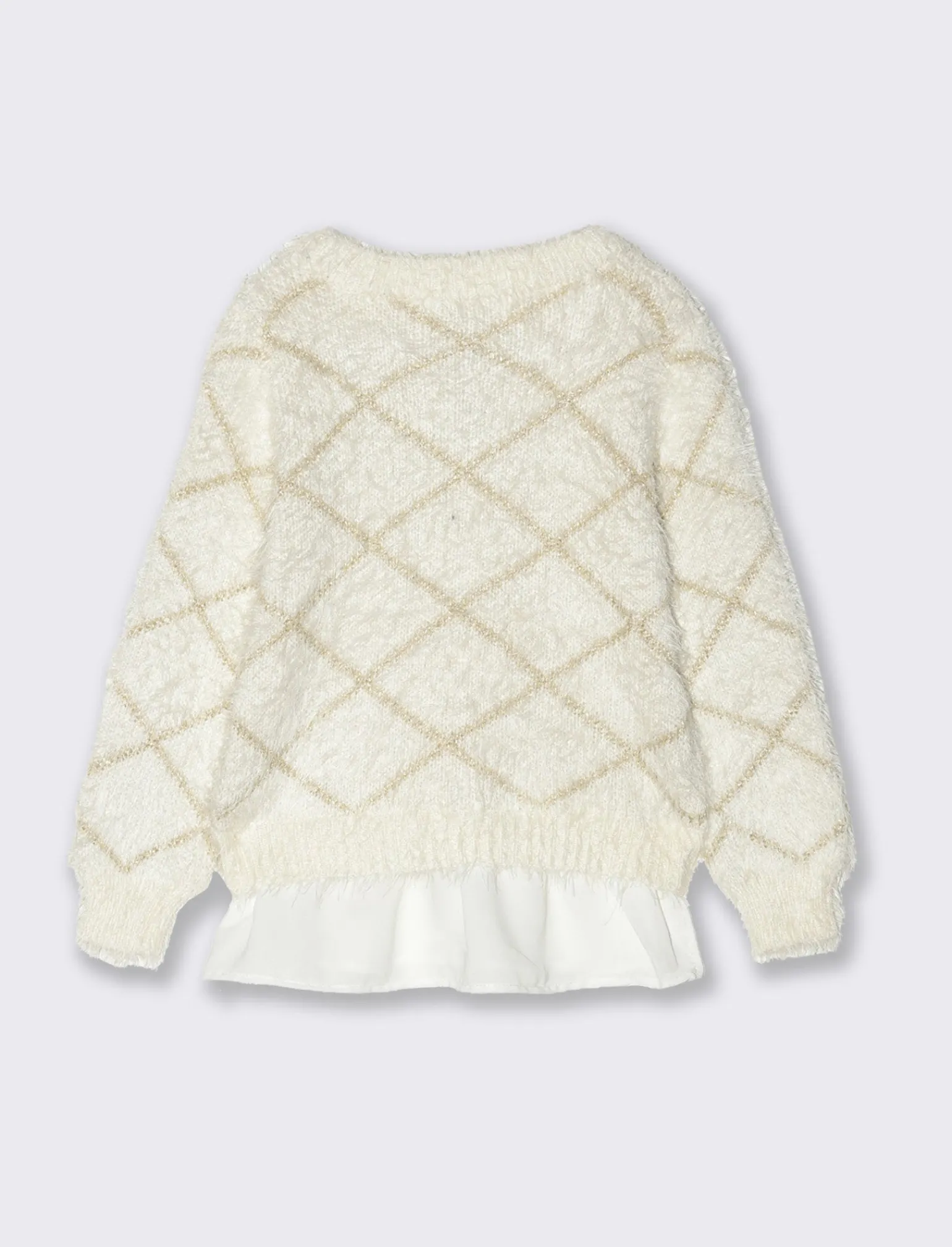Piazza Italia Bambina | Maglieria<Maglia da bambina con disegno rombi e ricamo di paillettes con charm e rouches - Bianco sporco