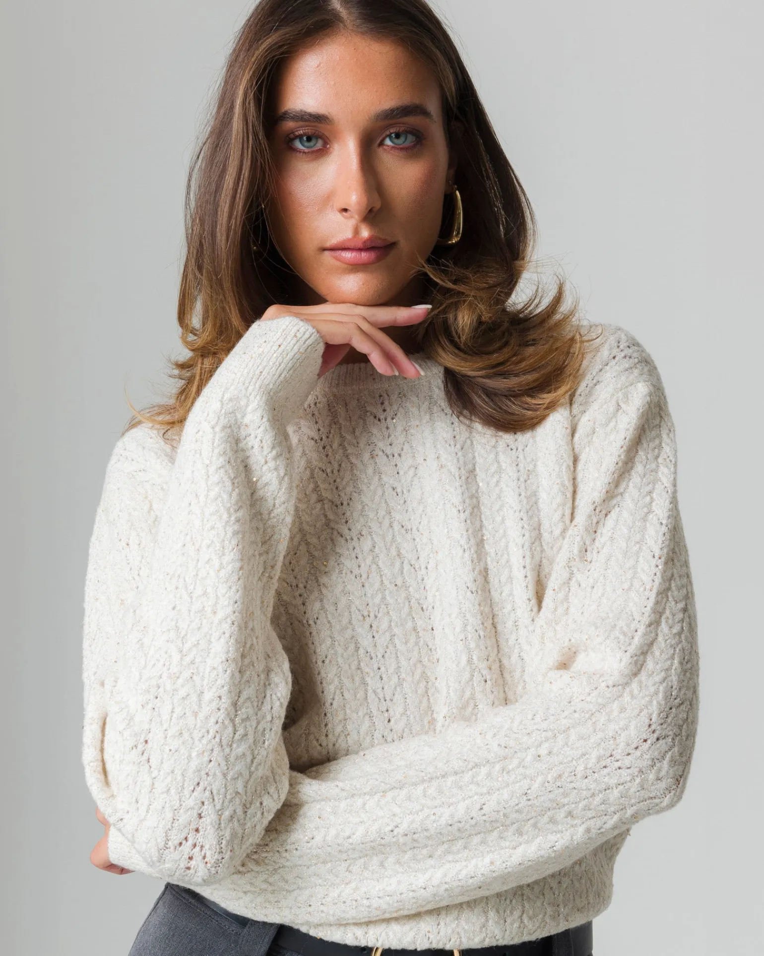 Donna Piazza Italia Donna | Maglieria<Maglia girocollo con lavorazioni e filo effetto metalizzato - Avorio