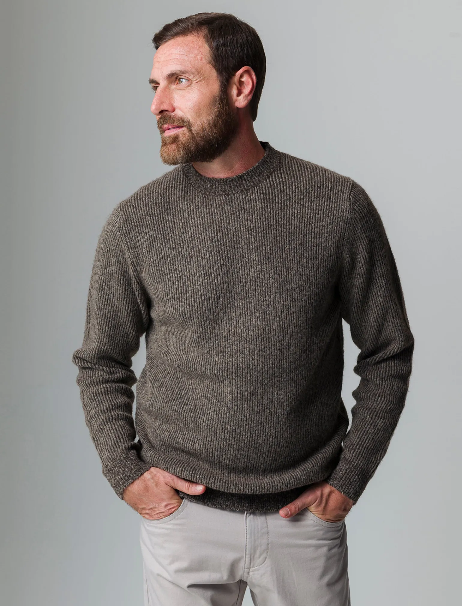 Uomo Piazza Italia Maglieria<Maglia girocollo effetto lana regular fit con lavorazione a coste - kaki