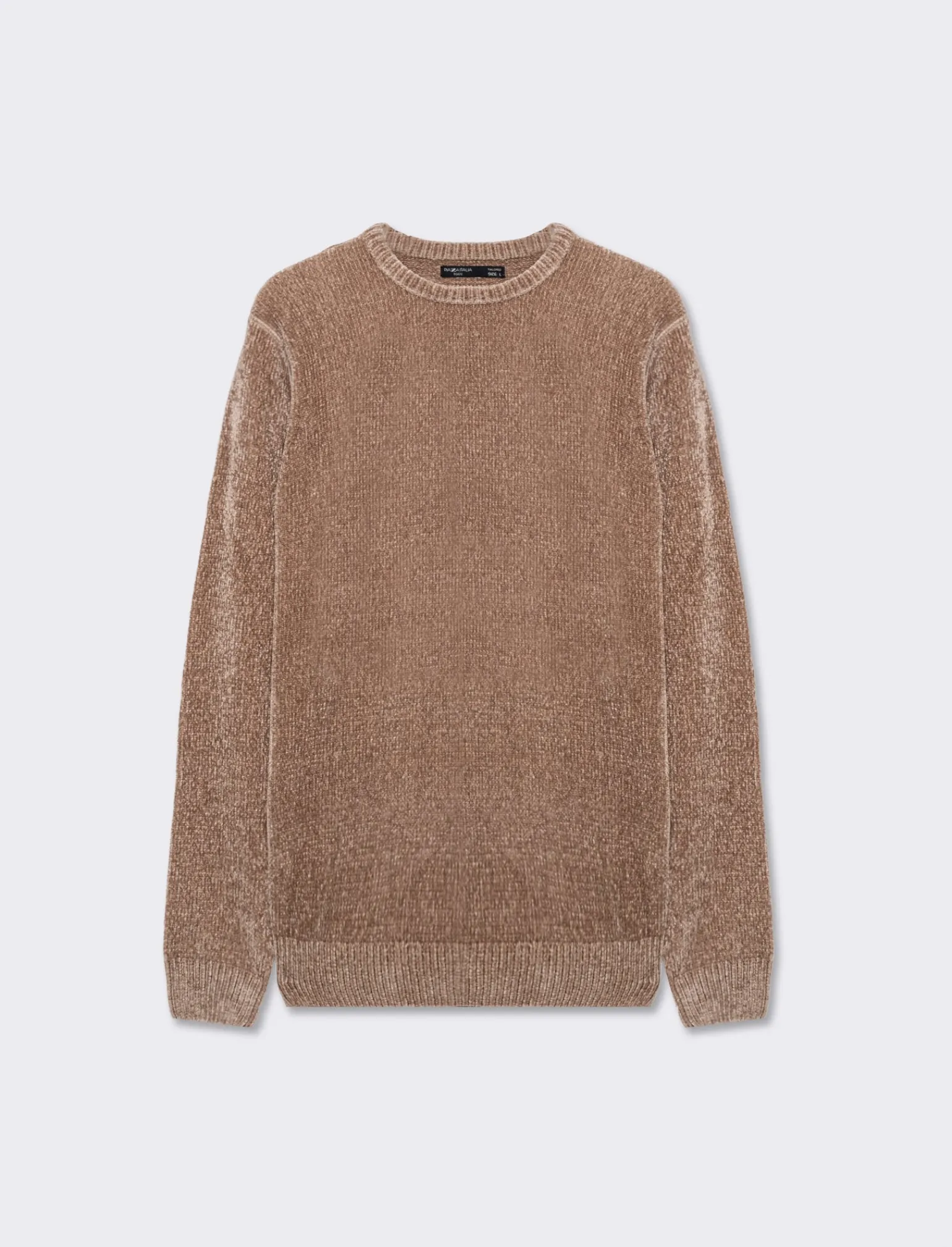 Uomo Piazza Italia Maglieria<Maglia girocollo in ciniglia regular fit con costina al collo, ai polsi e al fondo - tortora
