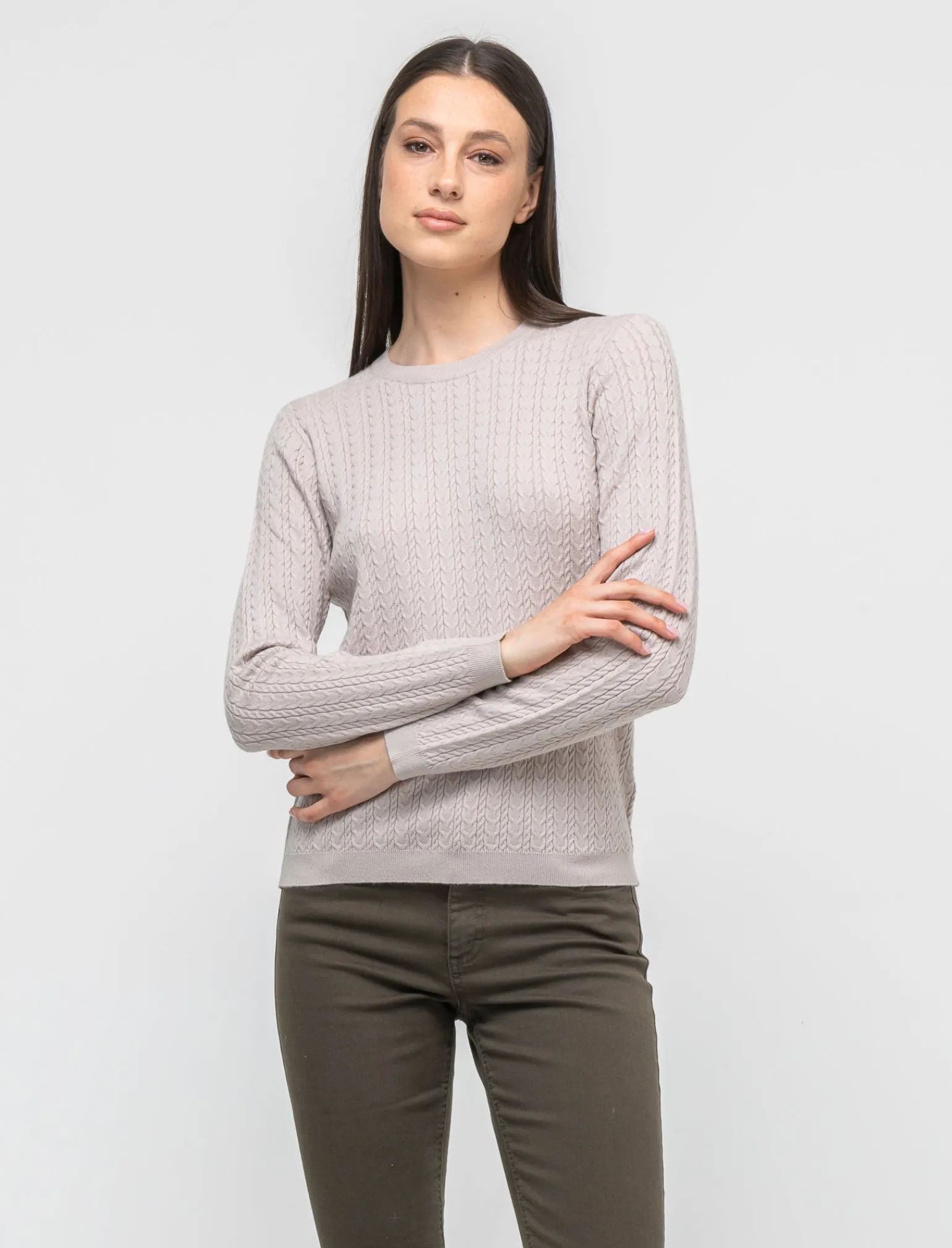 Donna Piazza Italia Donna | Maglieria<Maglia girocollo in morbido filato con motivo a treccia - Sabbia