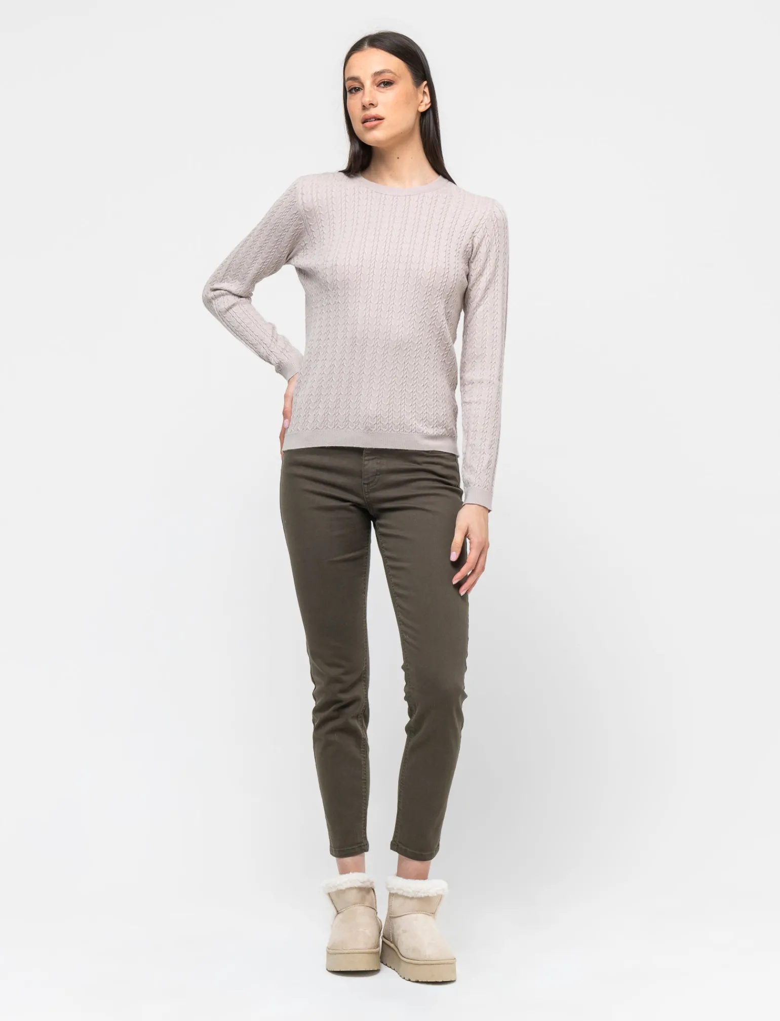 Donna Piazza Italia Donna | Maglieria<Maglia girocollo in morbido filato con motivo a treccia - Sabbia
