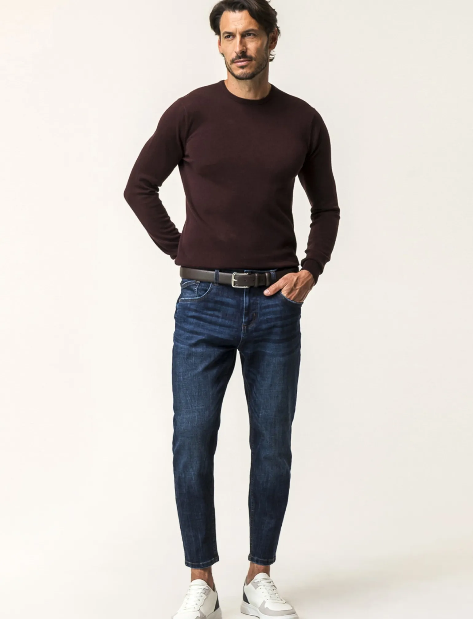 Uomo Piazza Italia Uomo | Maglieria<Maglia girocollo in puro cotone premium con costina al collo, ai polsi e al fondo - Bordeaux