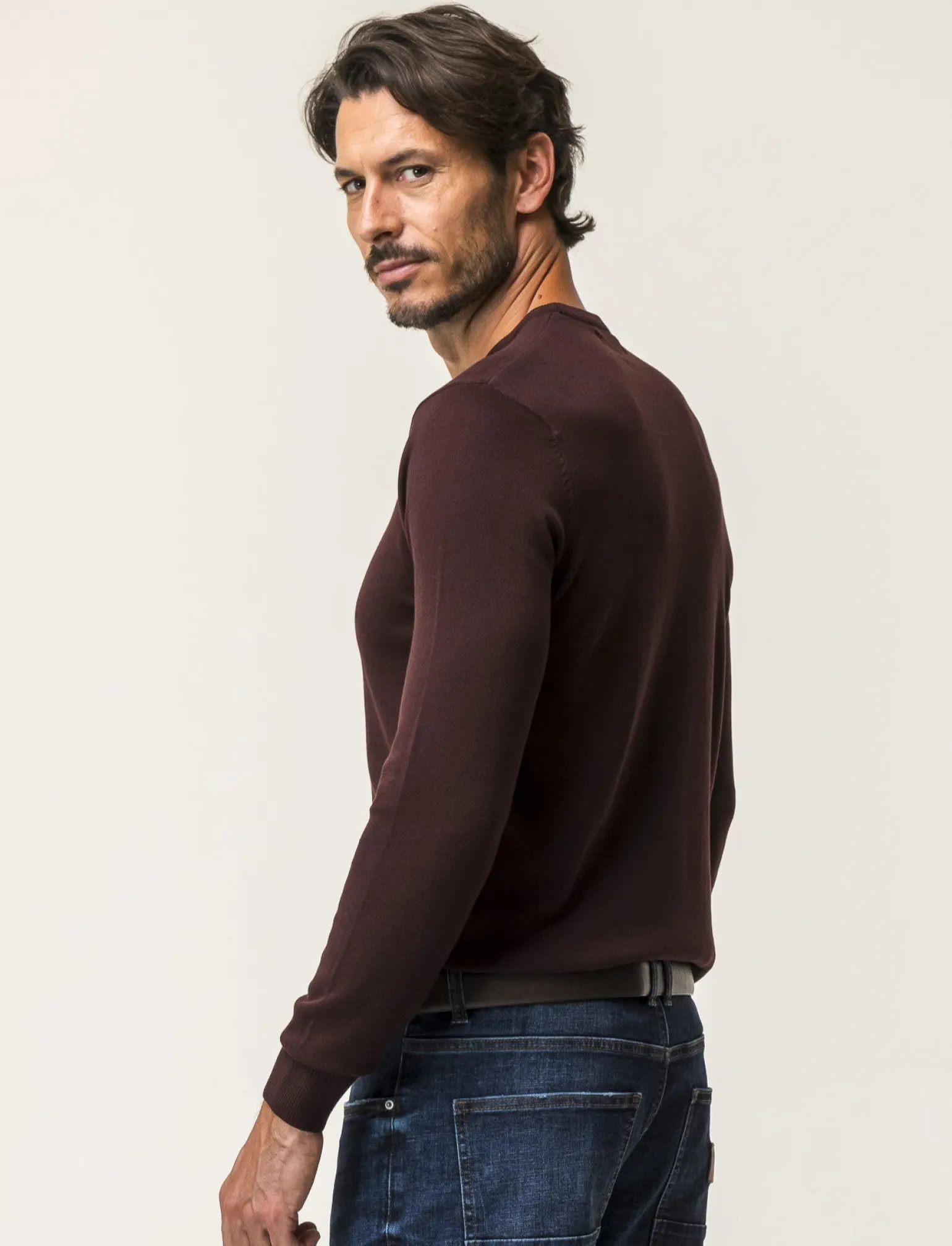 Uomo Piazza Italia Uomo | Maglieria<Maglia girocollo in puro cotone premium con costina al collo, ai polsi e al fondo - Bordeaux