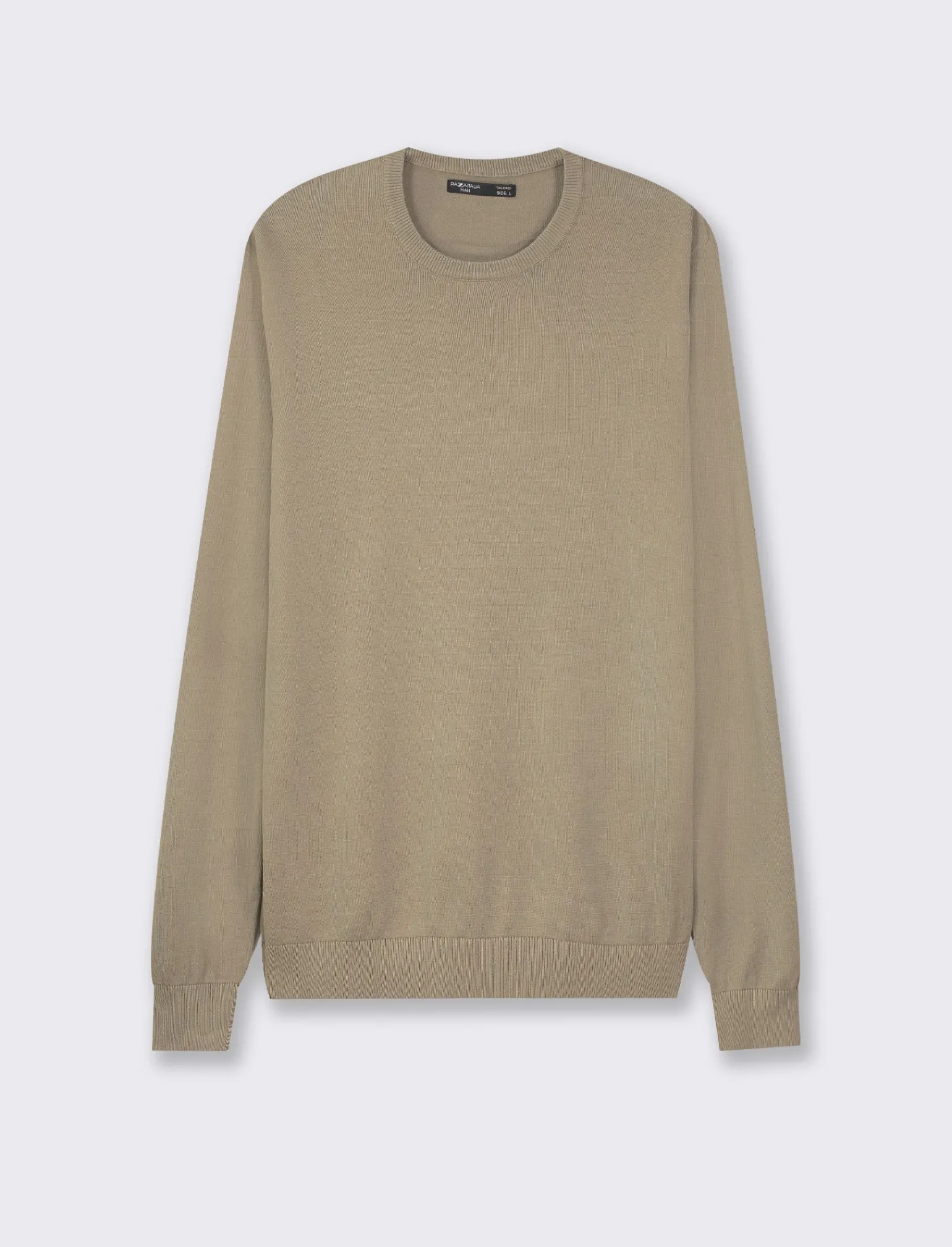 Uomo Piazza Italia Uomo | Maglieria<Maglia girocollo in puro cotone premium con costina al collo, ai polsi e al fondo - kaki