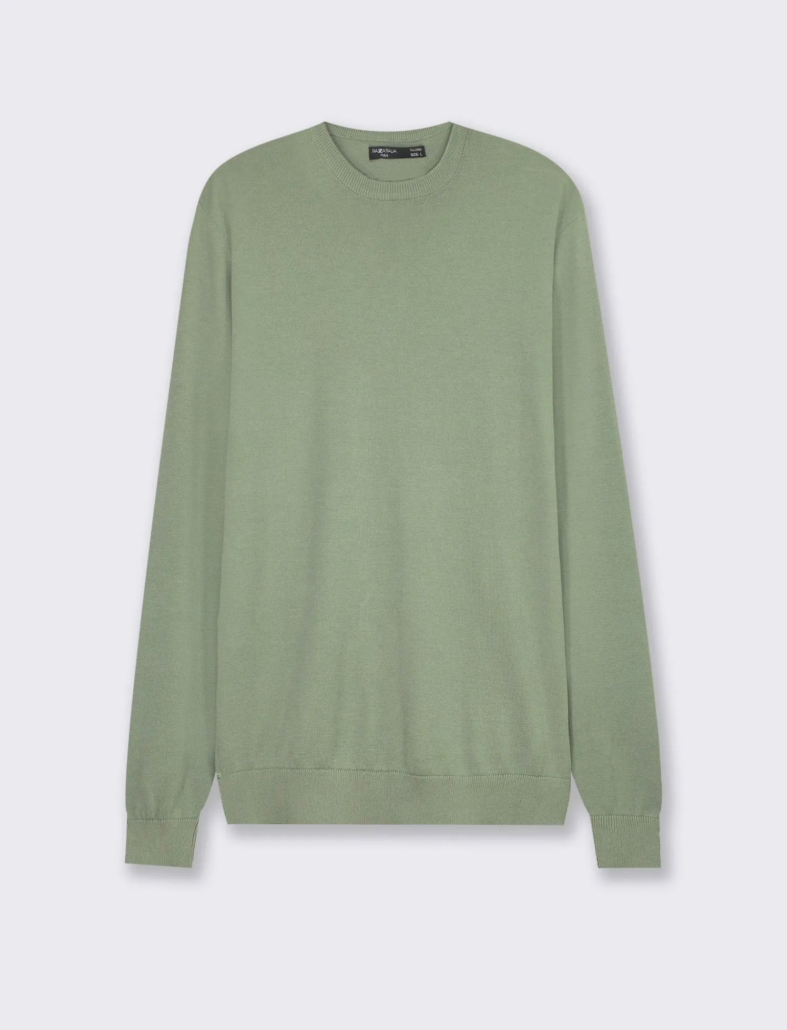 Uomo Piazza Italia Uomo | Maglieria<Maglia girocollo in puro cotone premium con costina al collo, ai polsi e al fondo - salvia