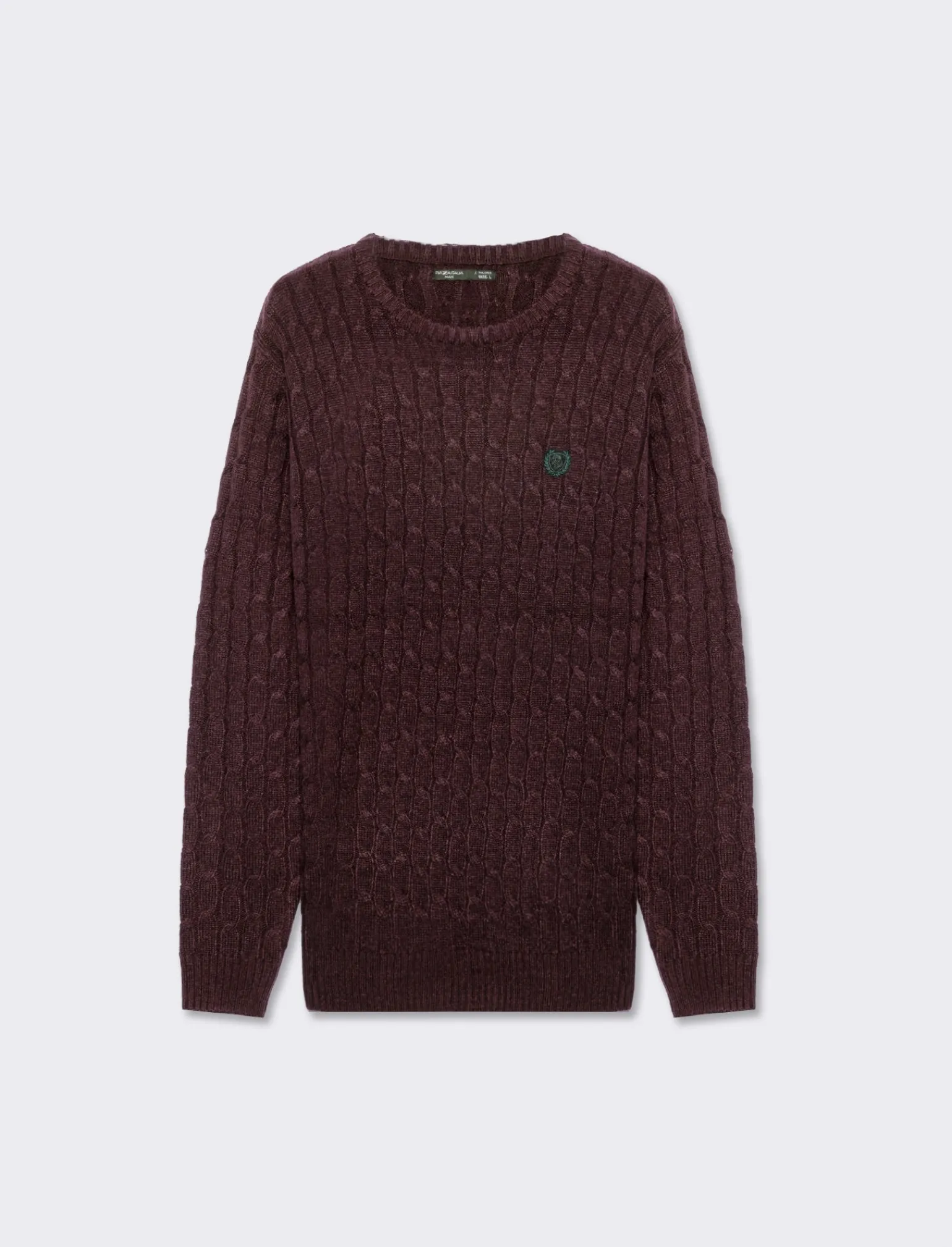 Uomo Piazza Italia Maglieria<Maglia girocollo lavorazione a trecce con ricamo sul petto, regular fit - Bordeaux