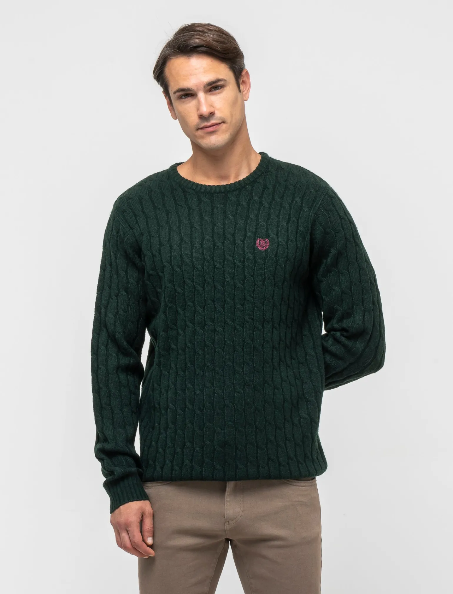 Uomo Piazza Italia Maglieria<Maglia girocollo lavorazione a trecce con ricamo sul petto, regular fit - scuro