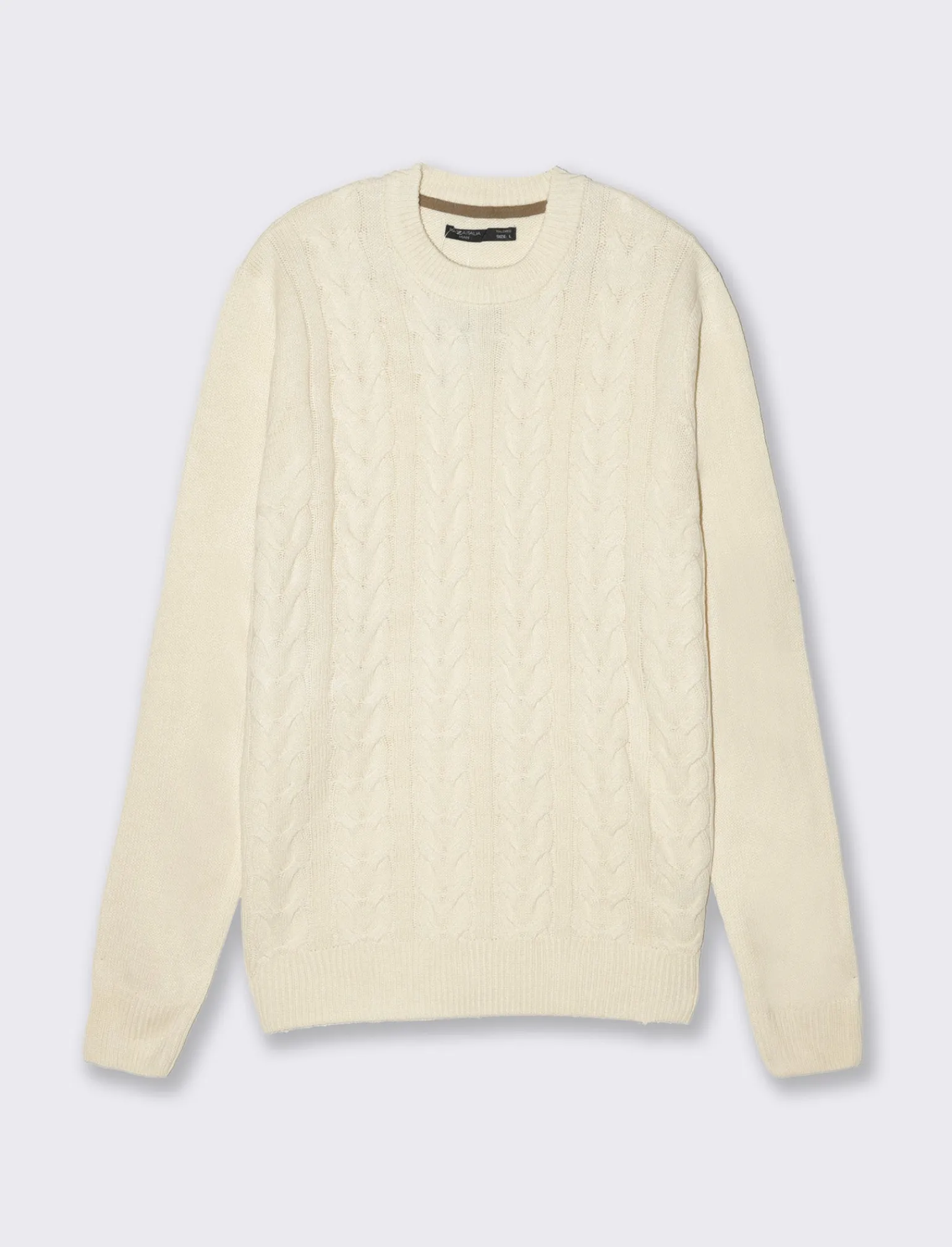 Uomo Piazza Italia Maglieria<Maglia girocollo lavorazione a trecce regular fit con costine - Bianco latte