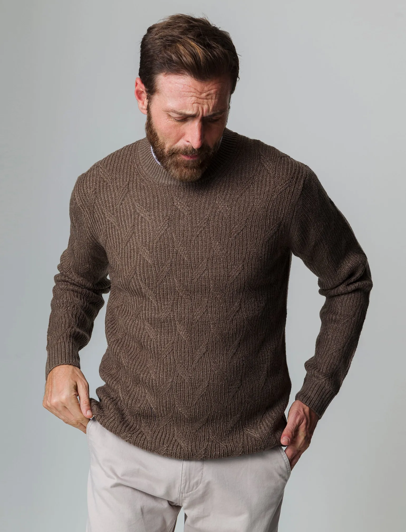 Uomo Piazza Italia Uomo | Maglieria<Maglia girocollo lavorazione full jacquard regular fit - fango
