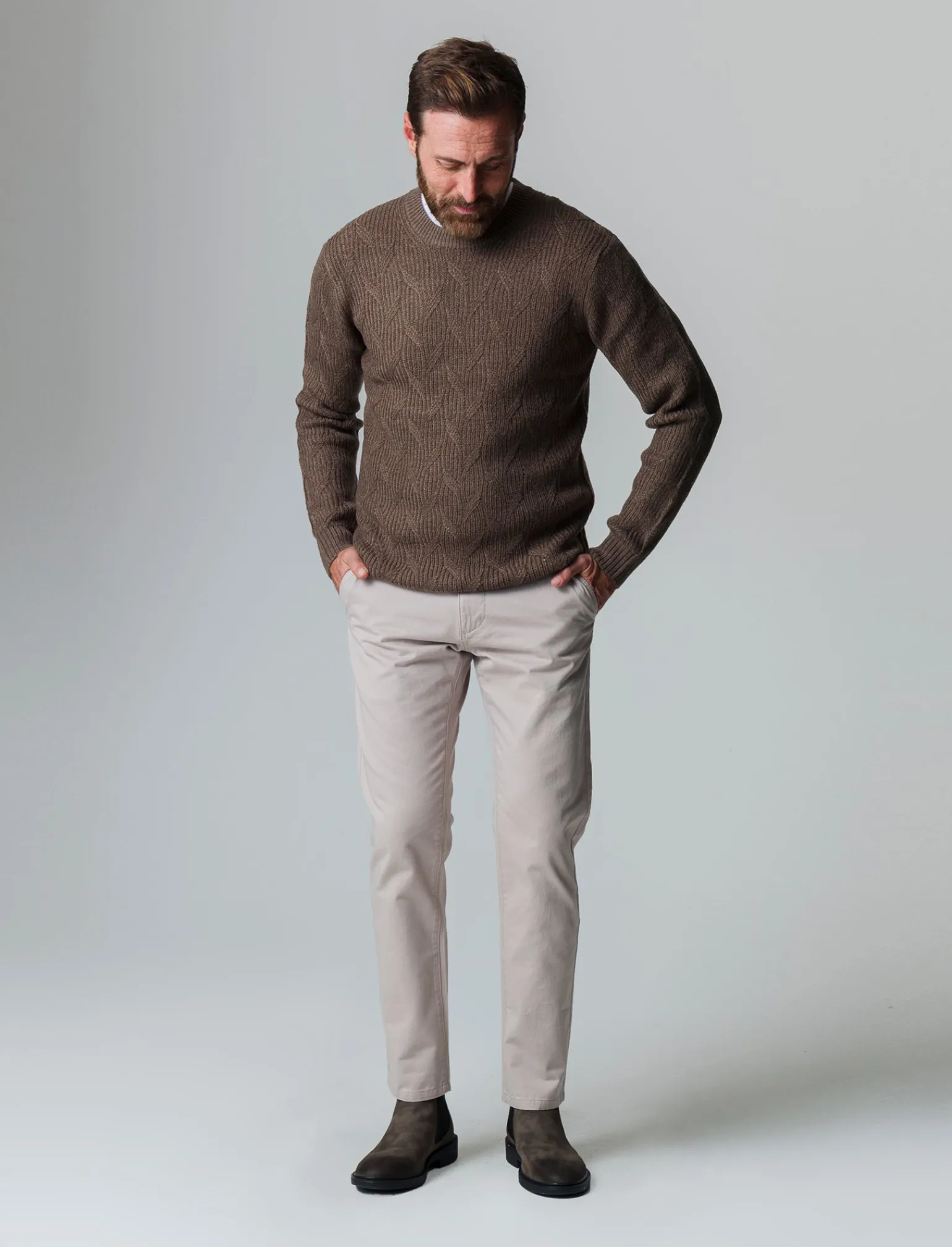 Uomo Piazza Italia Uomo | Maglieria<Maglia girocollo lavorazione full jacquard regular fit - fango