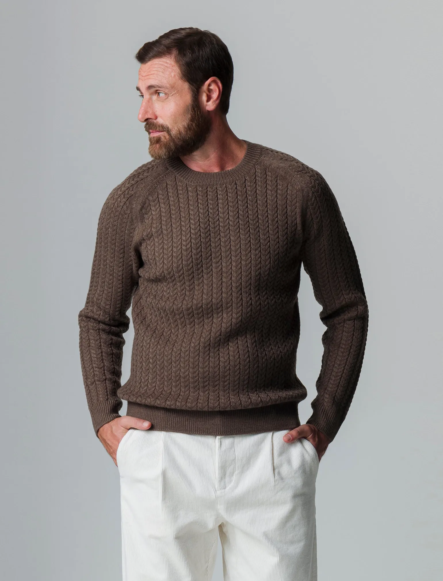 Uomo Piazza Italia Maglieria<Maglia girocollo lavorazione jacquard a trecce regular fit - fango