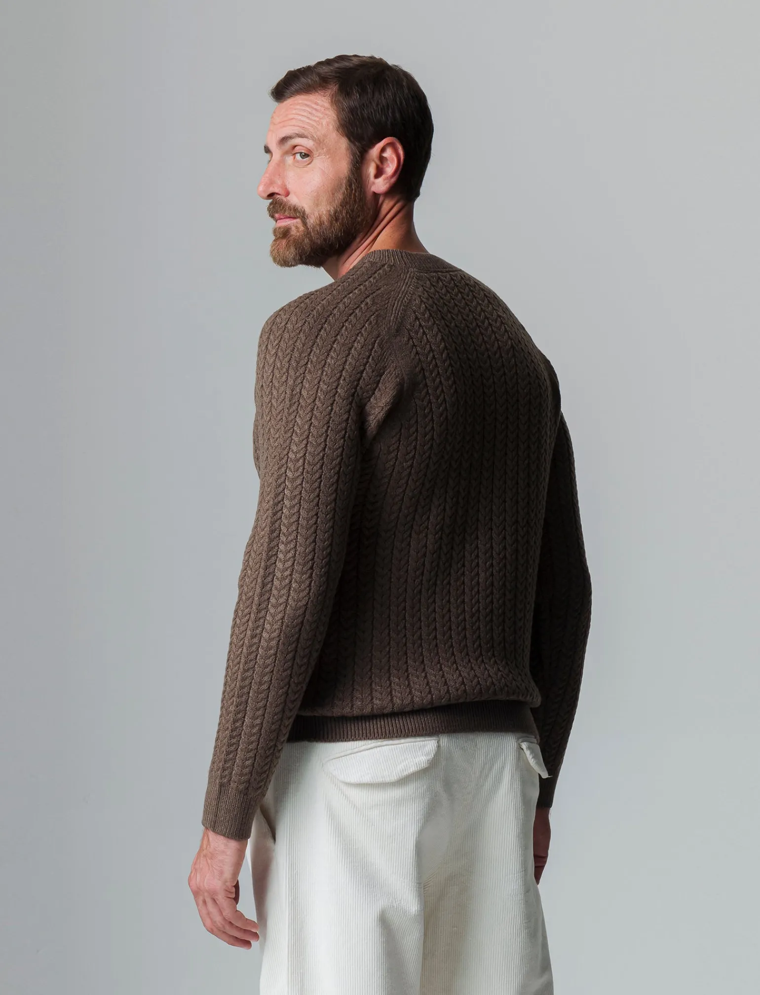Uomo Piazza Italia Maglieria<Maglia girocollo lavorazione jacquard a trecce regular fit - fango