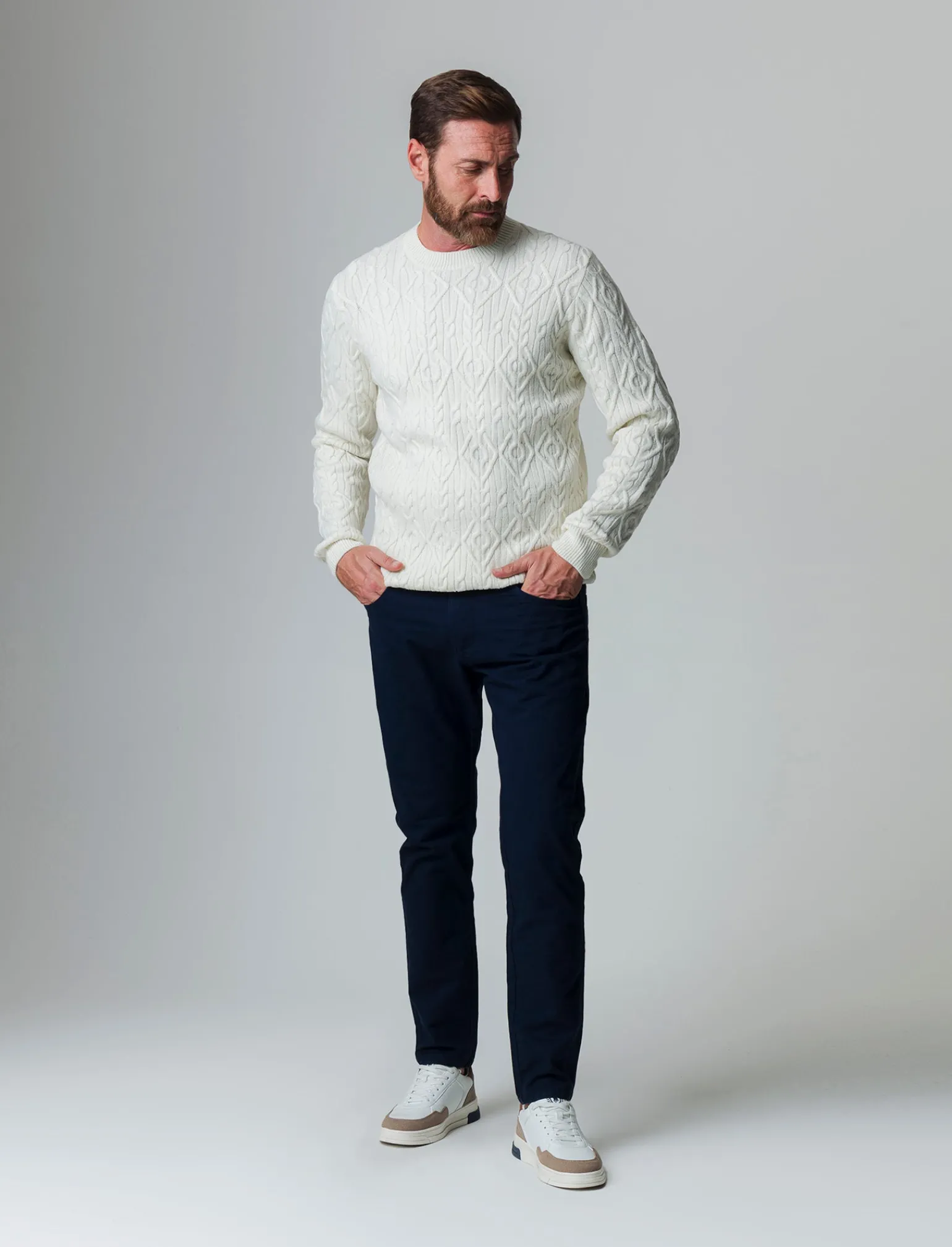 Uomo Piazza Italia Maglieria<Maglia girocollo lavorazione jacquard fantasia a rombi regular fit - panna