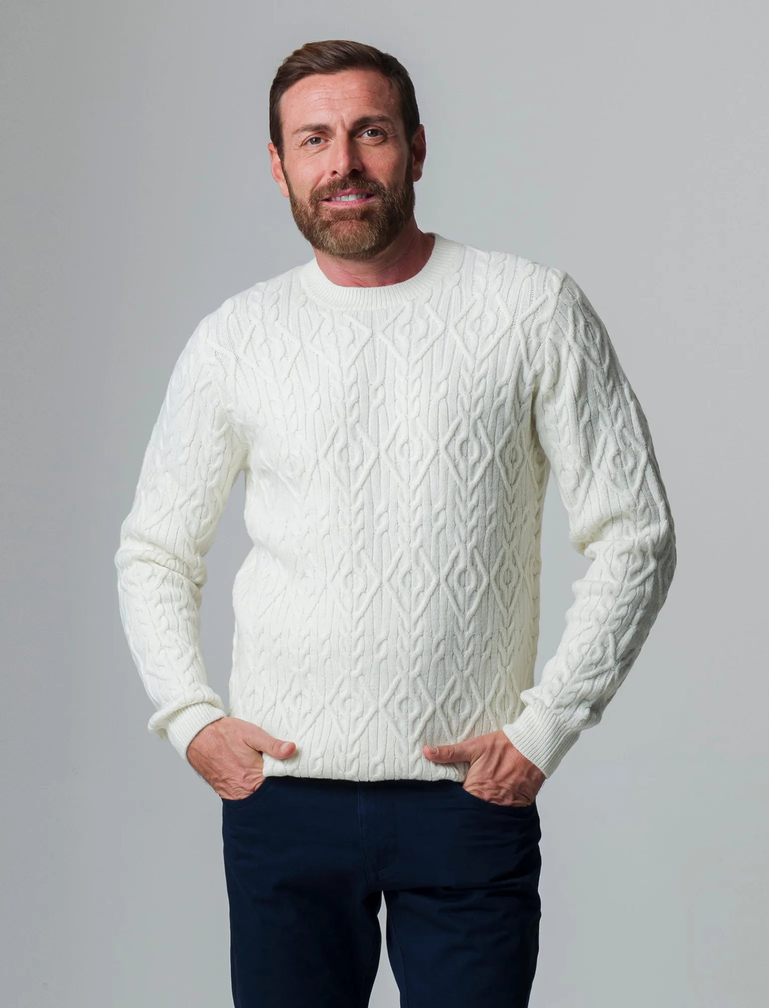 Uomo Piazza Italia Maglieria<Maglia girocollo lavorazione jacquard fantasia a rombi regular fit - panna