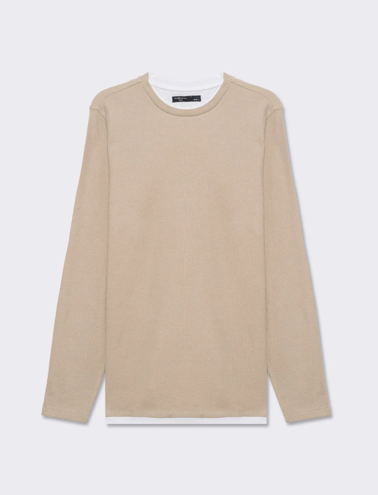 Uomo Piazza Italia Uomo | Maglieria<Maglia girocollo struttura waffel in misto cotone. Regular fit. Dettaglio di bordino a contrasto in - stone