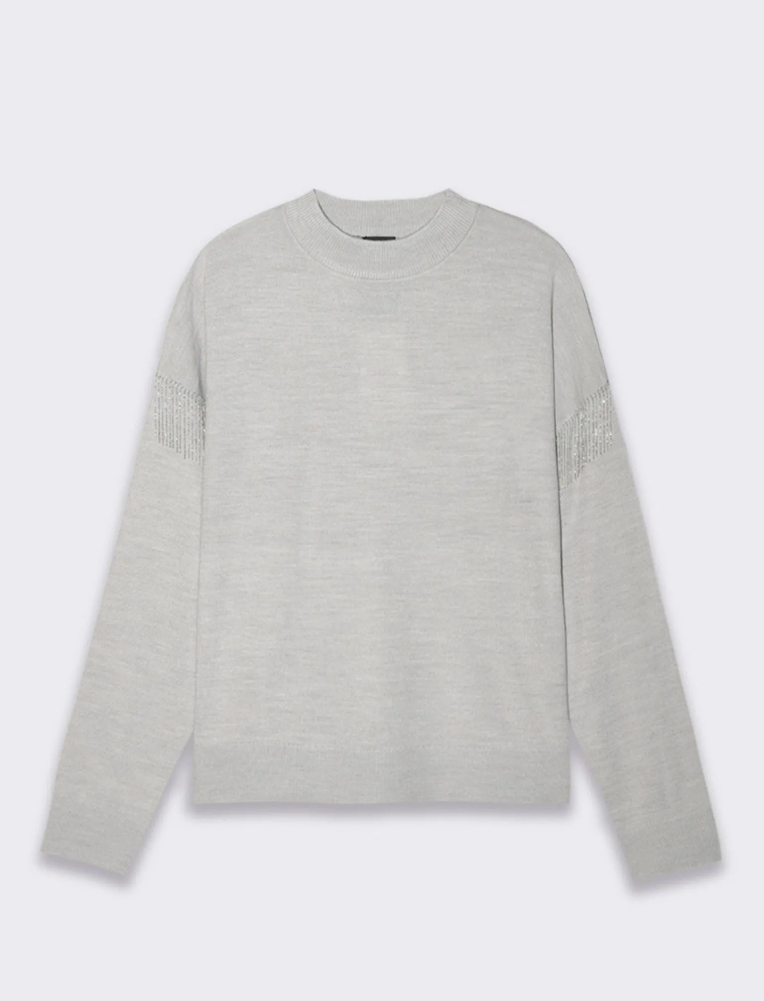 Donna Piazza Italia Donna | Maglieria<Maglia girocollo vestibilità morbida con applicazione catena su spalle - Grigio chiaro