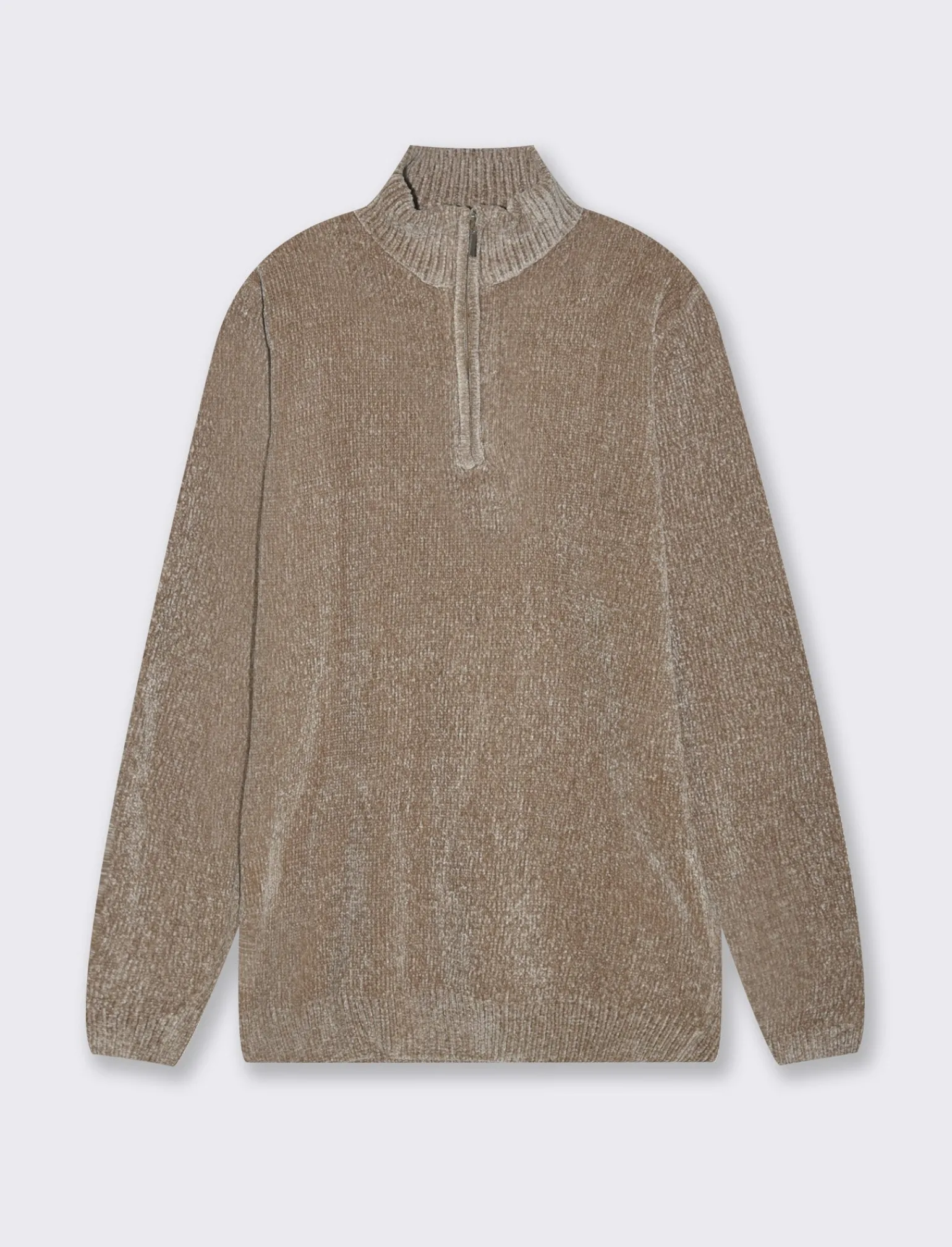 Uomo Piazza Italia Maglieria<Maglia in ciniglia collo alto con cerniera, regular fit - Grigio tortora
