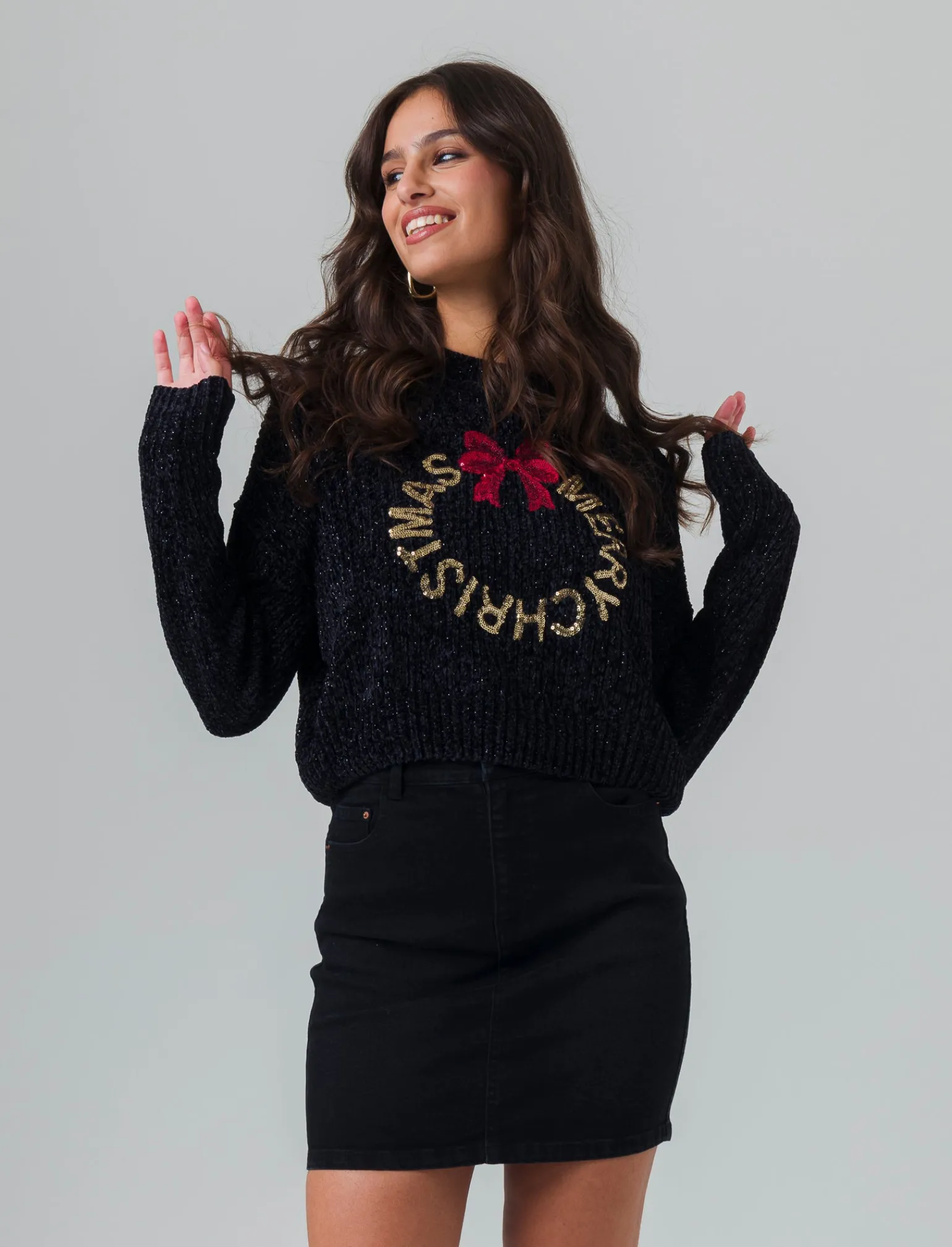 Donna Piazza Italia Maglieria<Maglia in ciniglia manica lunga applicazioni di paillettes e filo metallizzato - var 2