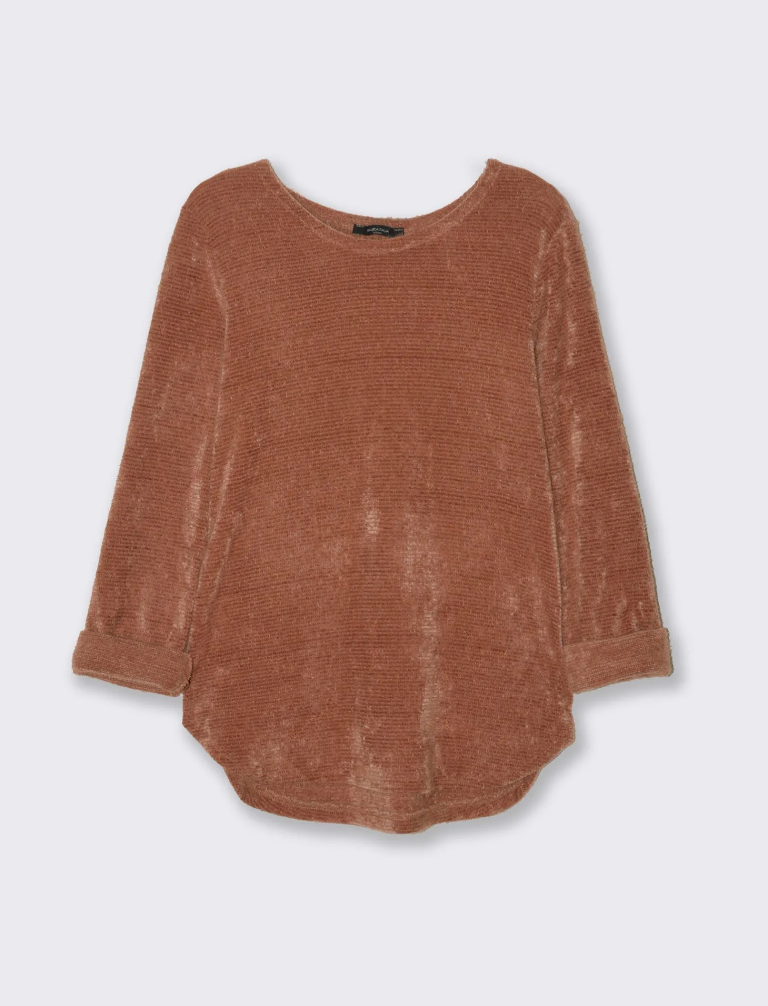 Donna Piazza Italia Maglieria<Maglia in filato effetto peluche tinta unita; scollo a barca; maniche lunghe. - Moro