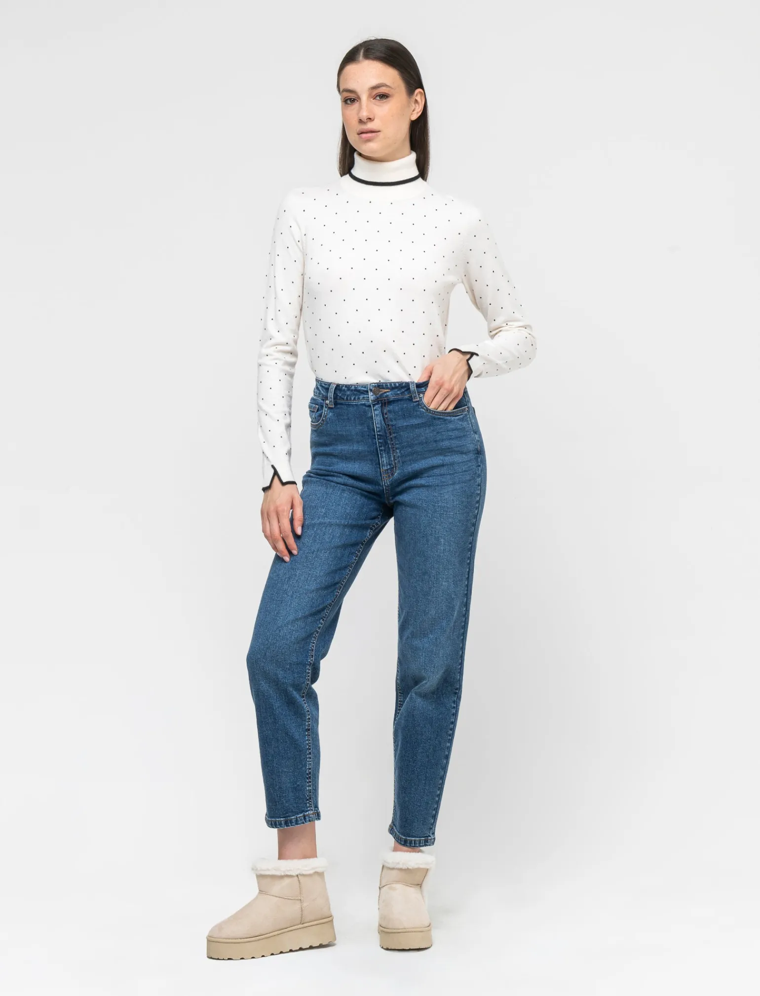 Donna Piazza Italia Donna | Maglieria<Maglia in morbido filato collo alto a con motivo floccato stampato - Avorio