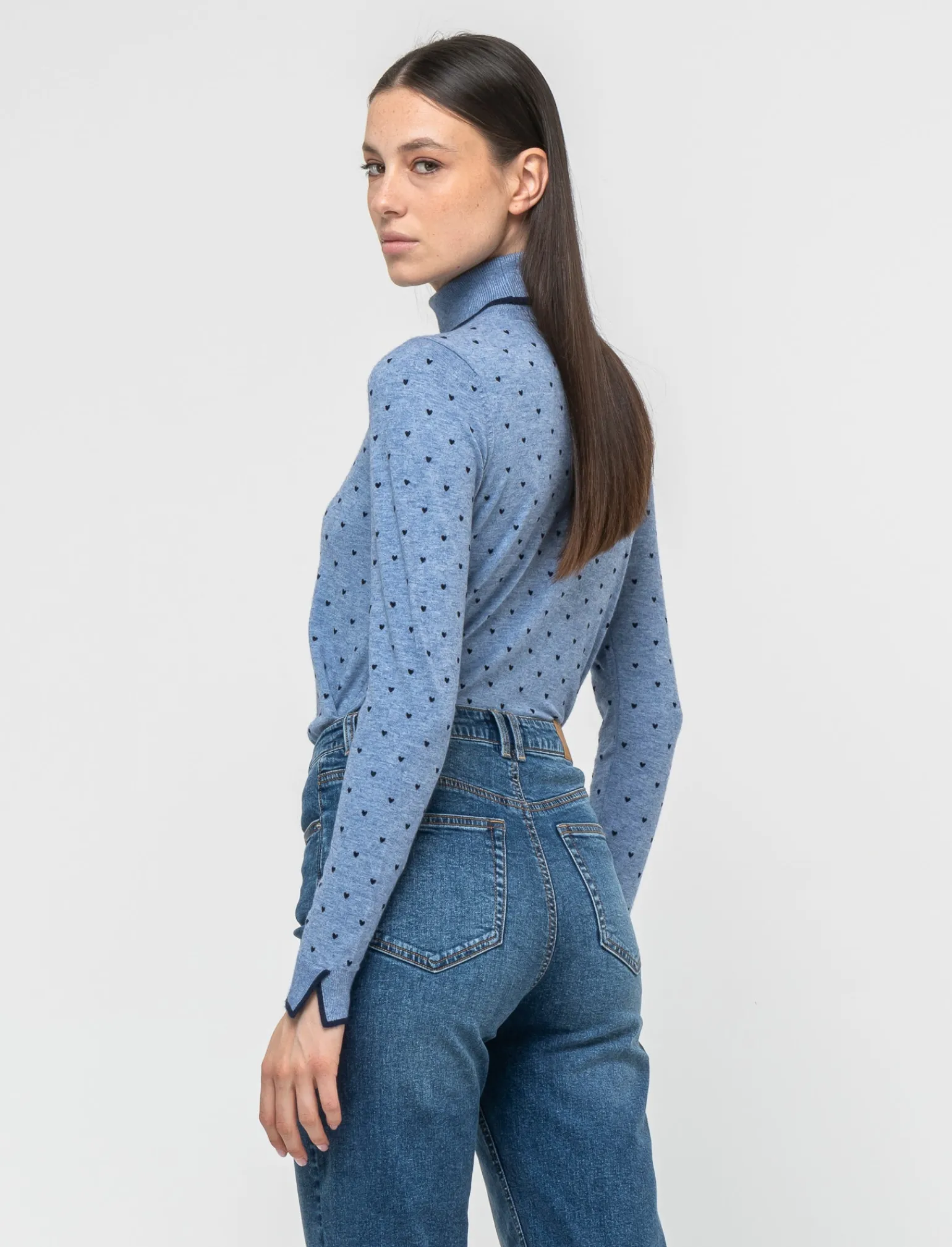Donna Piazza Italia Donna | Maglieria<Maglia in morbido filato collo alto a con motivo floccato stampato - Celeste
