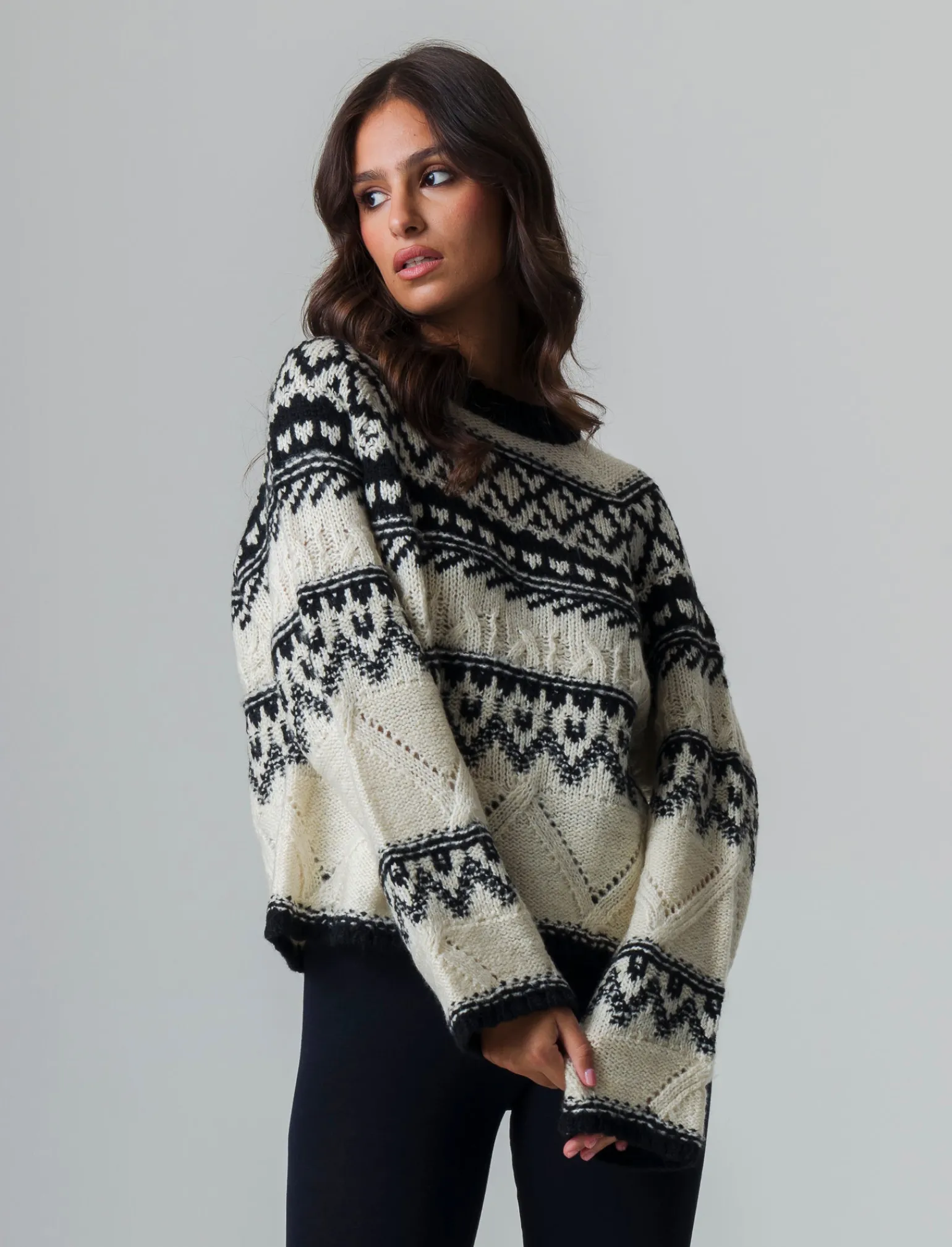 Donna Piazza Italia Donna | Maglieria<Maglia jacquard con lavorazione pointelle manica raglan svasata - var 1
