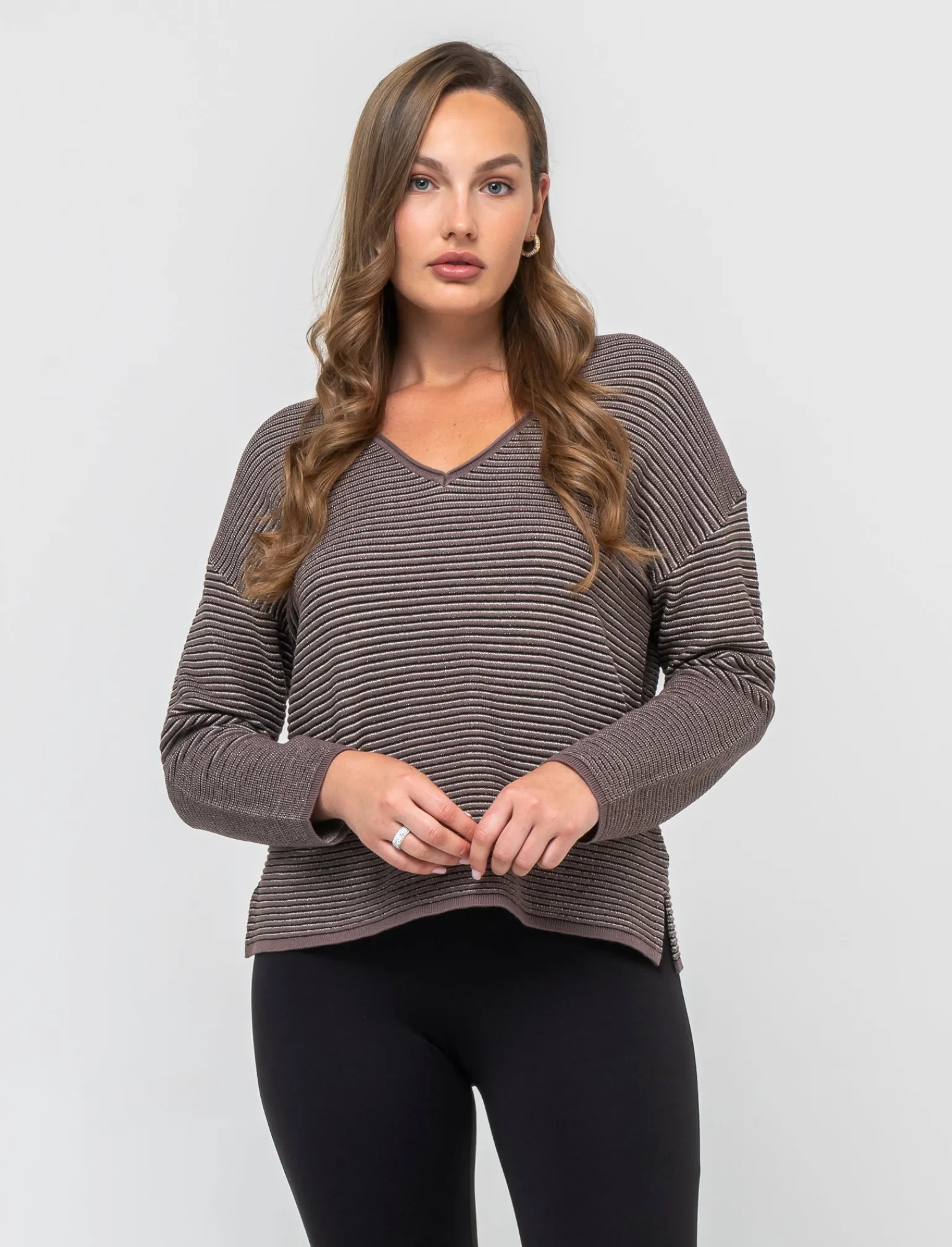 Donna Piazza Italia Maglieria<Maglia manica a 3/4 con scollo a V a righe - var 2